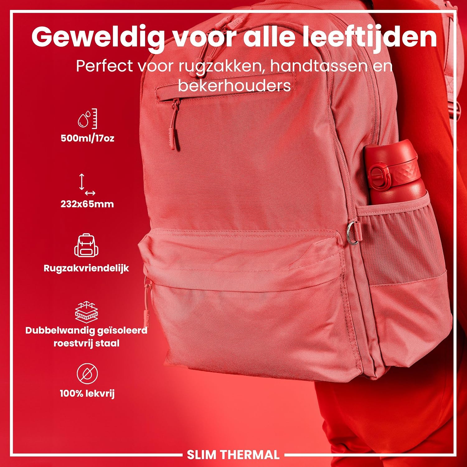 Detalle de ION8 Vakuumisolierte Edelstahl-Trinkflasche 500 ml – Auslaufsicher, Einhandöffnung, Spülmaschinenfest