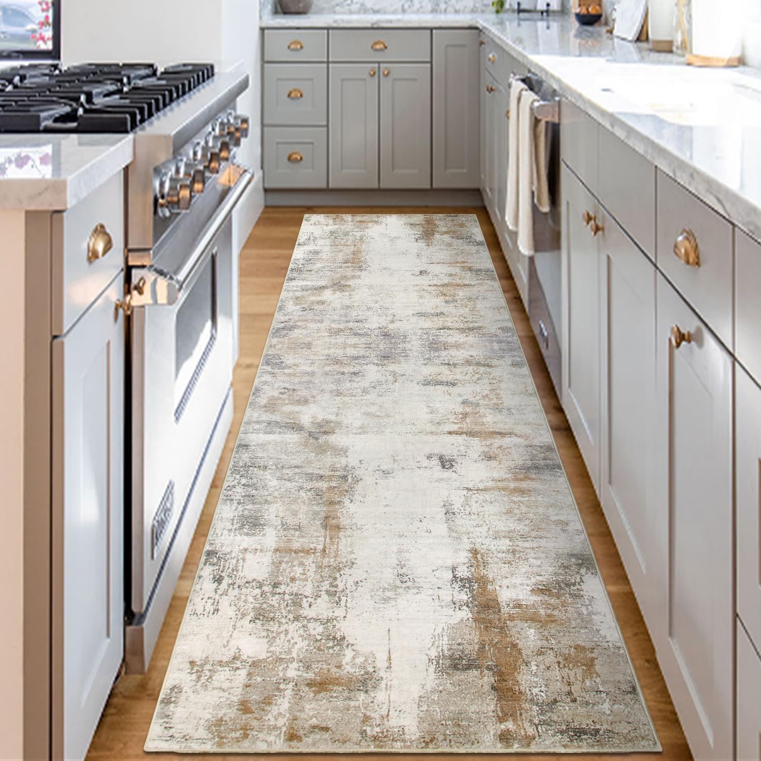 Detalle 2 de Famibay 60x300cm Hallway Runner Rug in Brown & Beige (non-slip, washable, low pile)