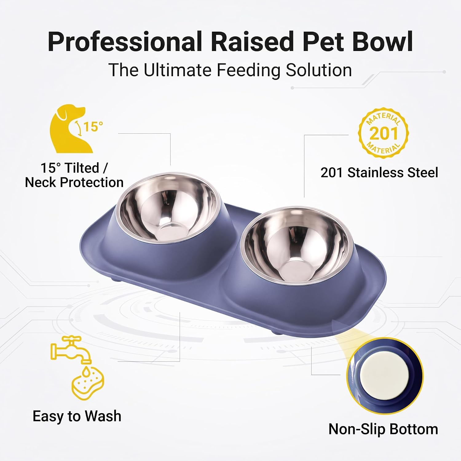 Thumbnail 6 de Suhaco Raised Double Dog Bowl with Stainless Steel Bowls – Grey