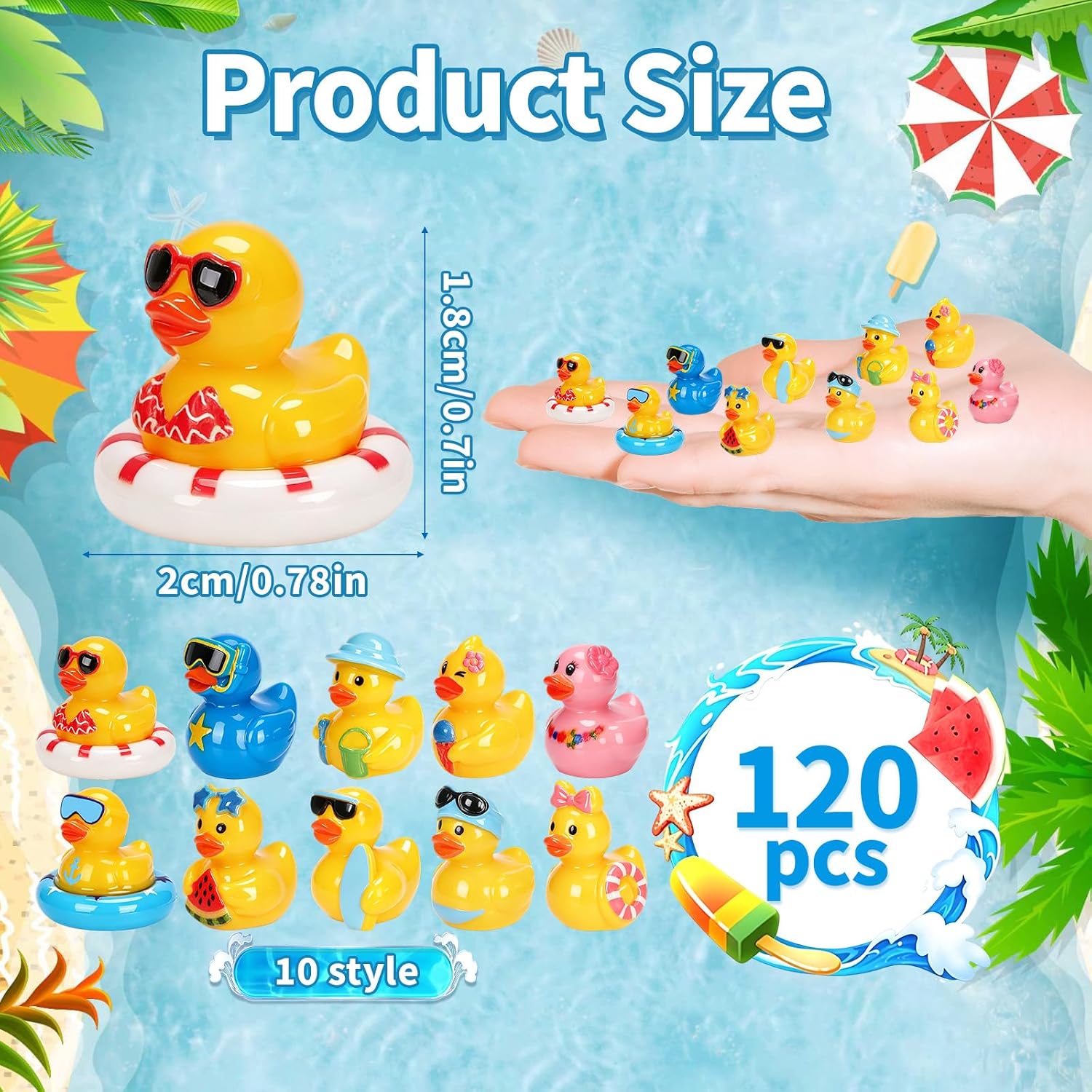 Thumbnail 1 de 120 Pcs Summer Mini Resin Ducks – 10 Styles for DIY Decor, Parties, and Cruise Ship Games