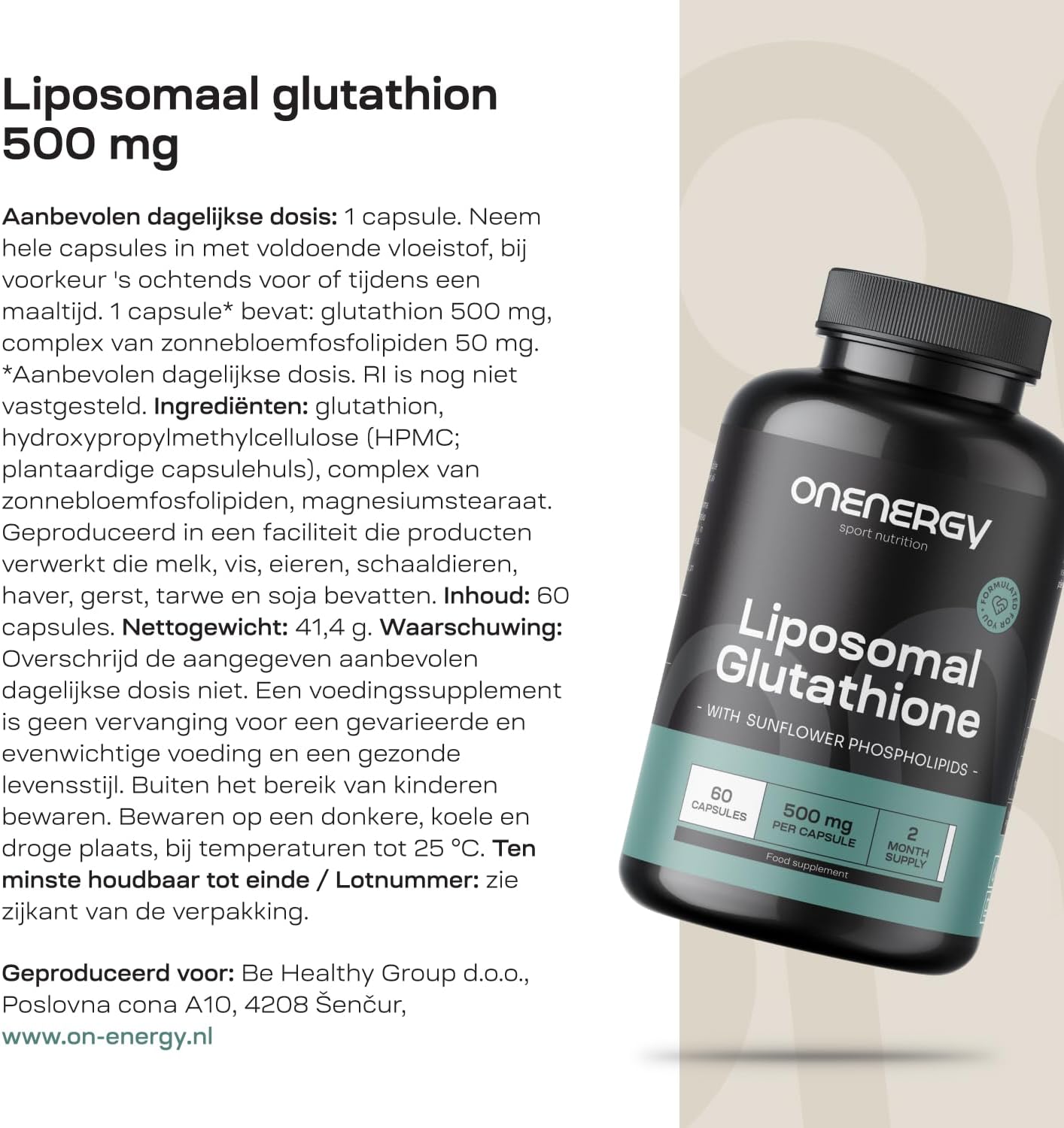 Detalle 2 de ONENERGY Liposomaal Glutathion 500 mg, 60 capsules
