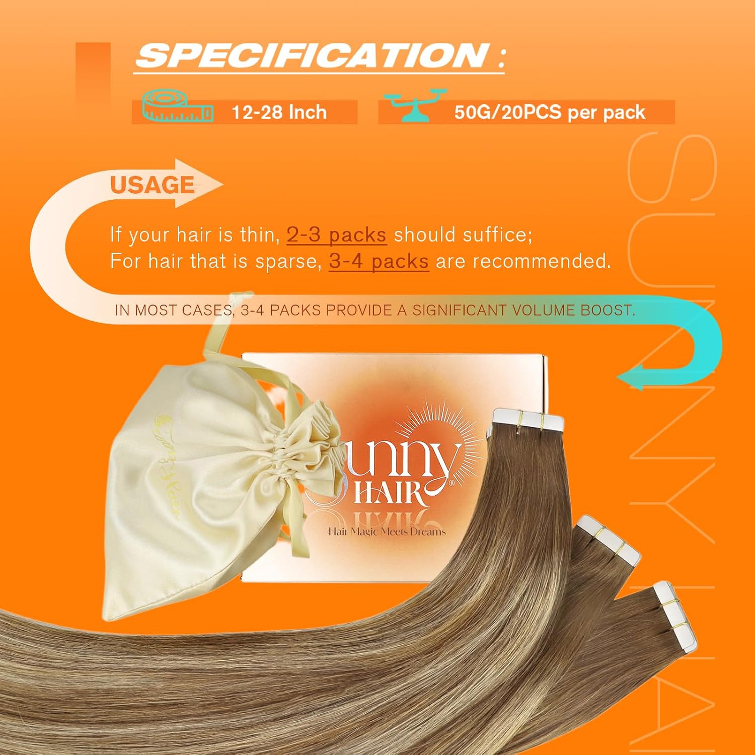 Detalle 1 de Sunny Hair Ombre Tape-In Hair Extensions, 50 g, 20 Pieces, #6/60/6