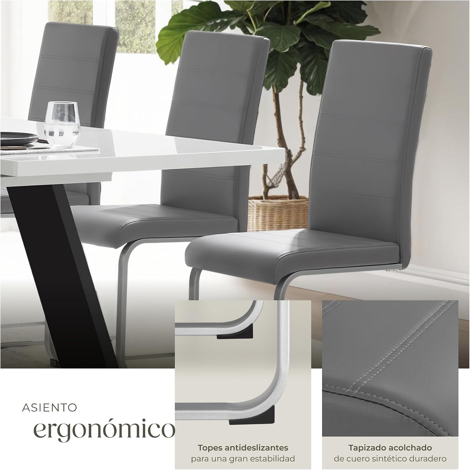 Thumbnail 6 de tectake® Conjunto de Sillas de Comedor 4 unidades gris