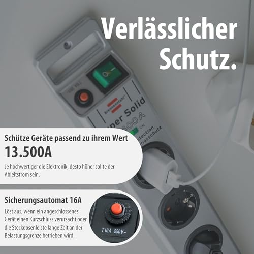 Detalle de Brennenstuhl Super-Solid 5-fach Steckdosenleiste mit Überspannungsschutz