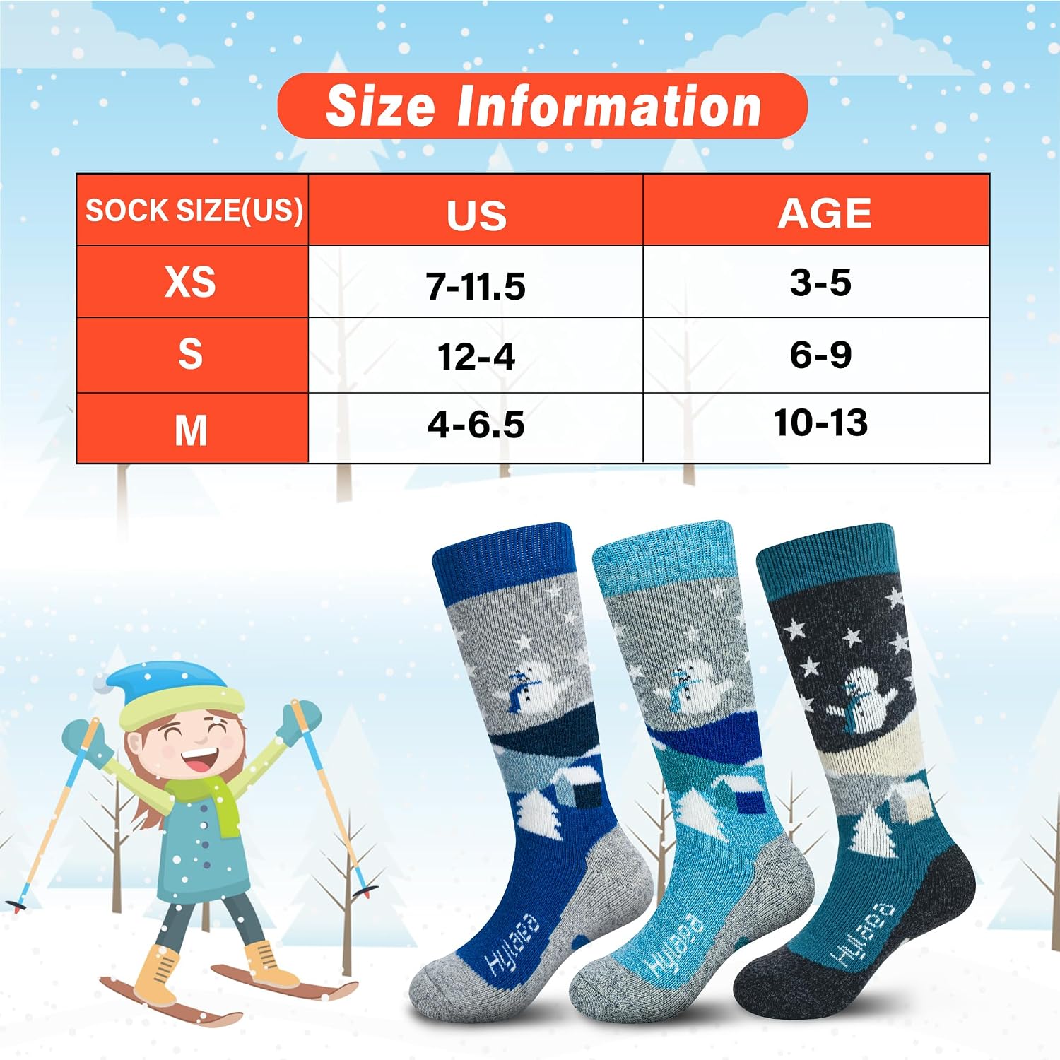 Thumbnail 4 de Hylaea Kids Knee-High Merino Wool Ski Socks, 3-Pack with Full Cushioning