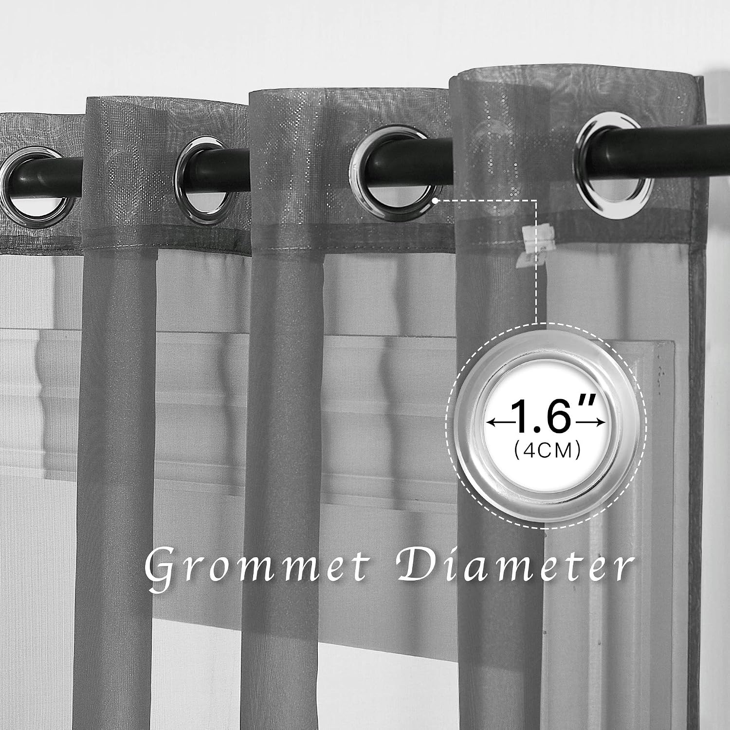 Detalle de NICETOWN Sheer Curtains, 84-Inch Grommet Panels, Dark Grey, 2-Pack