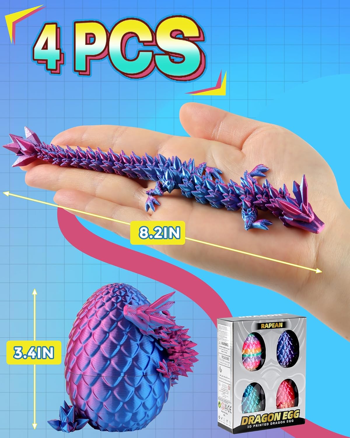 Thumbnail 1 de 3D Printed Dragon Eggs 3.4 in 4-Pack 🎲