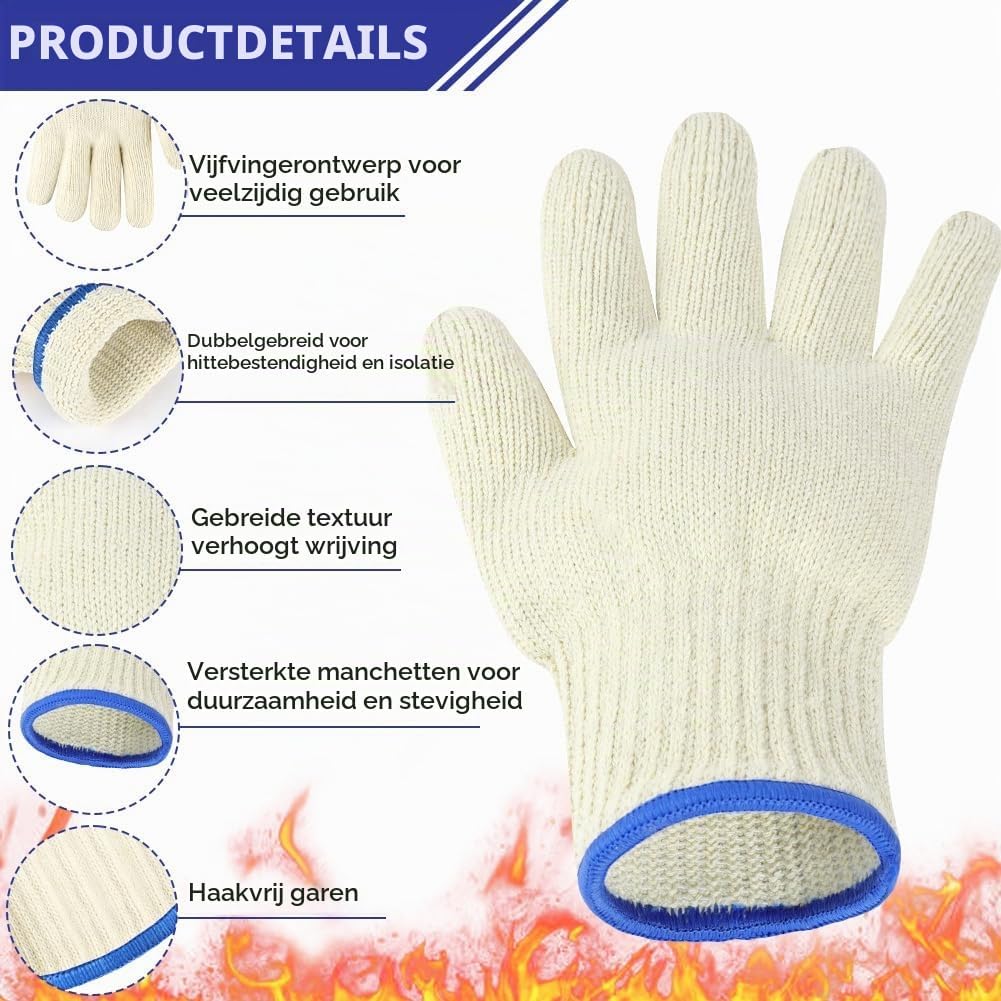 Detalle de AUAUY ovenhandschoenen, dubbel gebreid katoen met vijf vingers, tot 250 °C