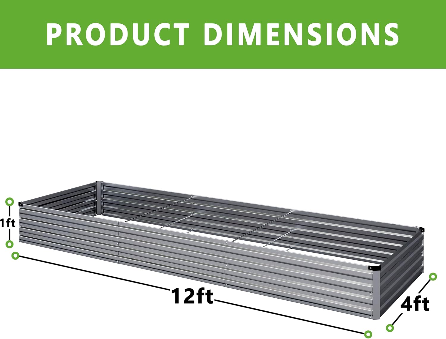 Detalle de DIIYIV 2-Piece 12 x 4 x 1 ft Galvanized Raised Garden Bed Kit