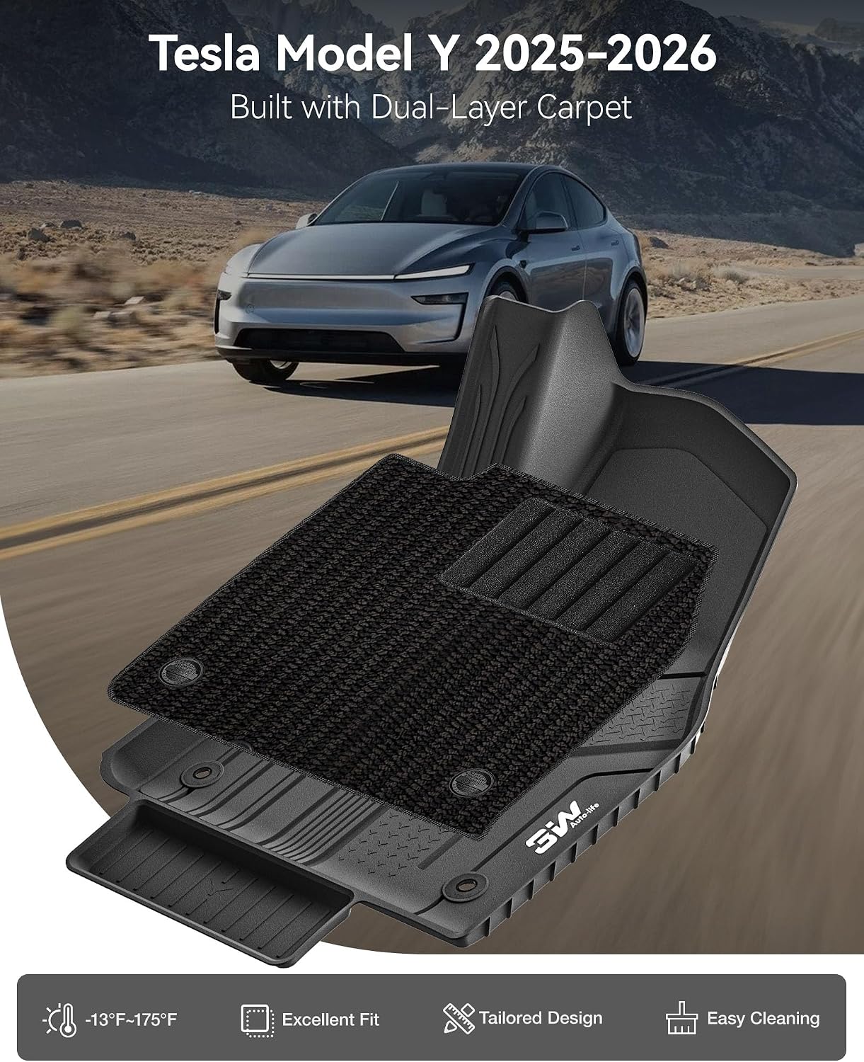 Thumbnail 1 de 3W 13-Piece All-Weather Floor Mat Set for Tesla Model Y Juniper (2025–2026) + Boot Liner Bundle