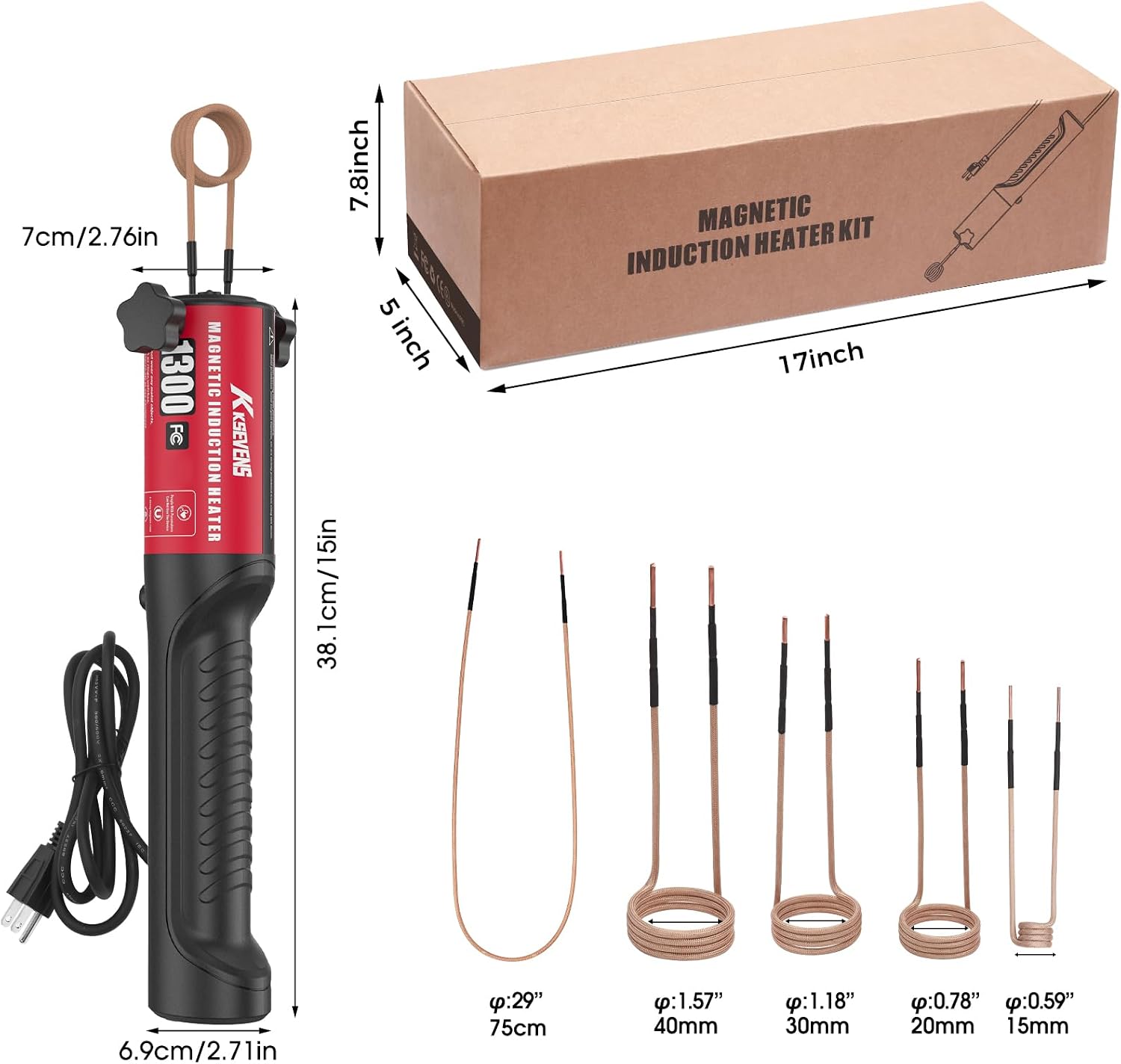 Thumbnail 1 de KKSEVENS KS01 1300W 110V Induction Heater for Bolt Removal, 5 Coils, Red