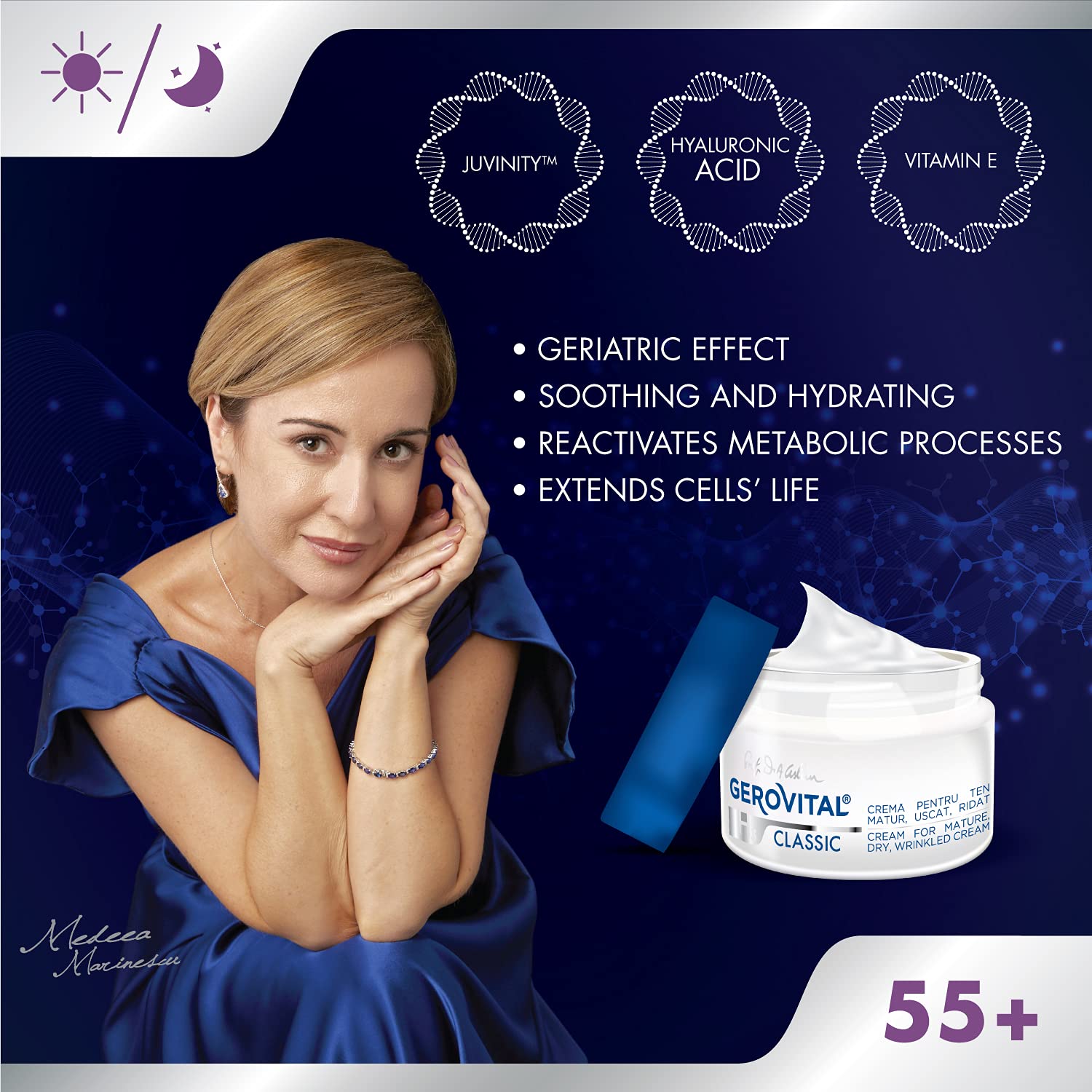 Detalle de Gerovital H3 Classic Gesichtscreme mit Hyaluronsäure & Vitamin E (50 ml)