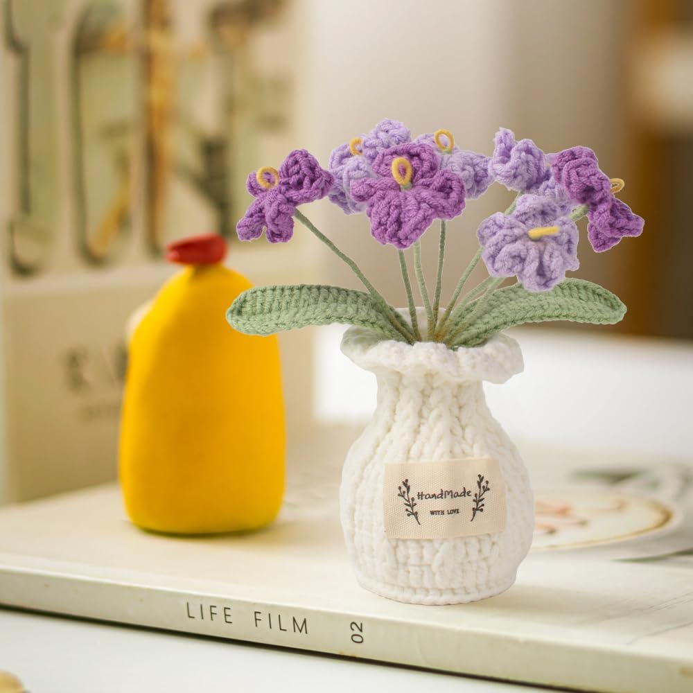 Detalle de HAIOPS Haiops-Zhucl-283 Crochet Forget-Me-Not Flower Pot, Cotton-Wire Decor