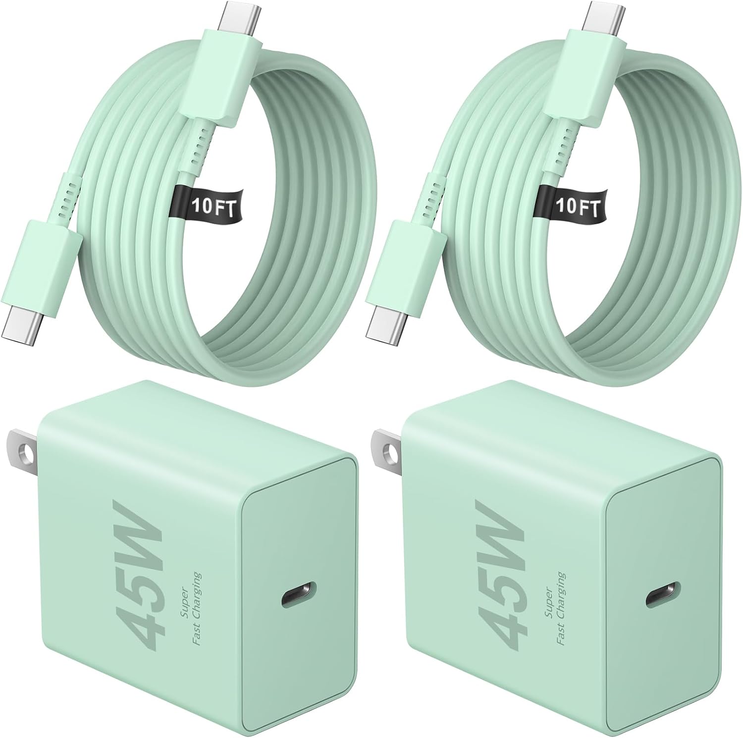Detalle de Novobit DP-A127G45 45W USB-C Charger Set with 10-Foot Green Cables