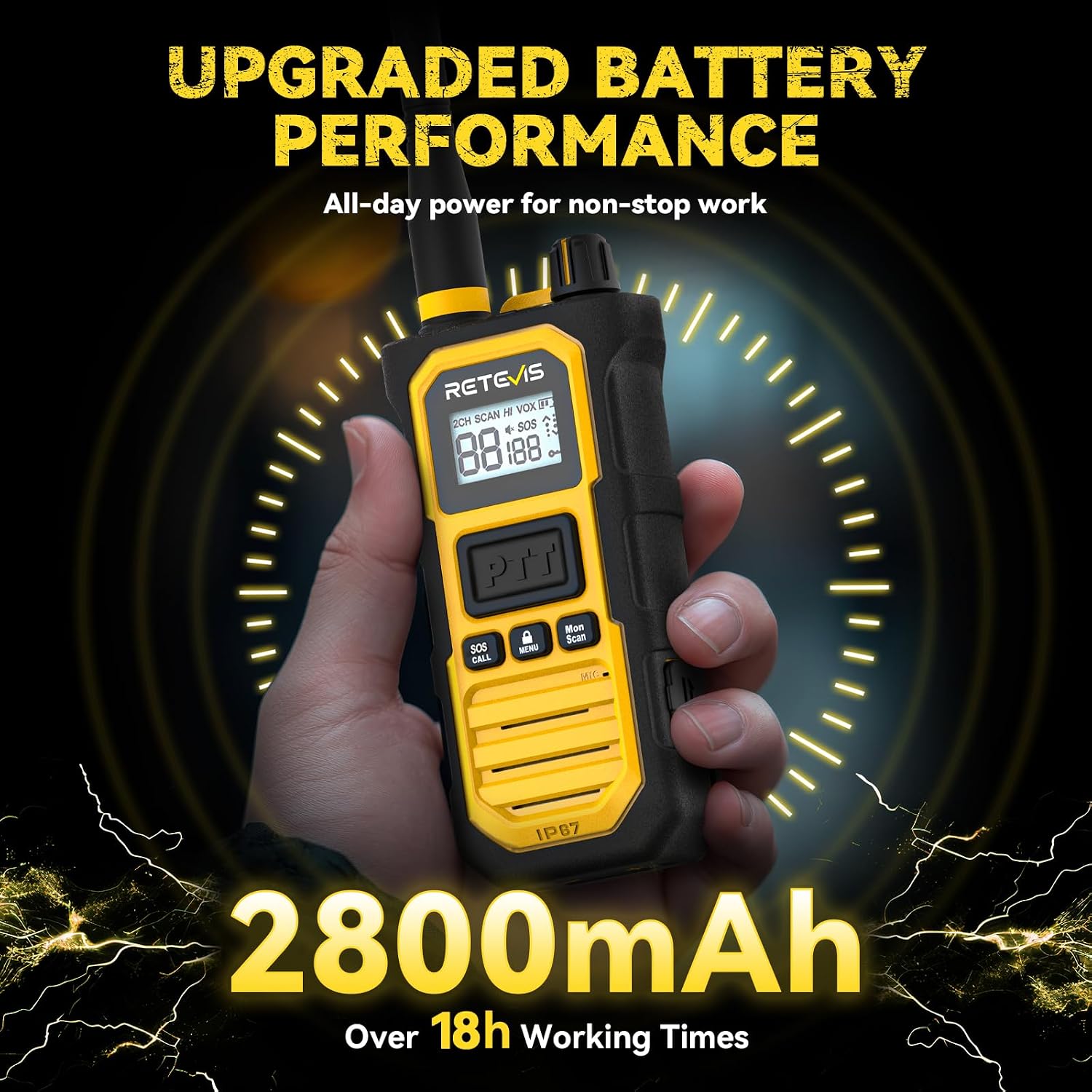 Thumbnail 3 de Retevis RB648 Pro Long Range Walkie Talkie (4-Pack) – IP67, 2800mAh, VOX, Intelligent Audio for Construction