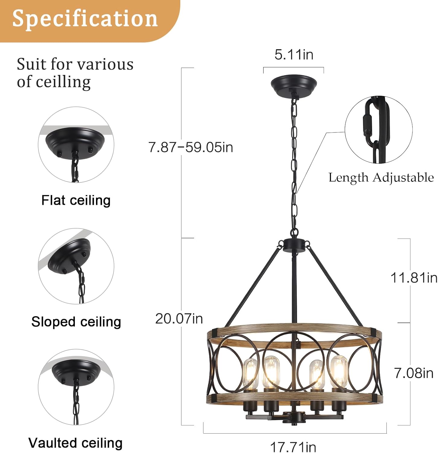 Thumbnail 5 de SLBWQ Farmhouse chandelier, 4-light