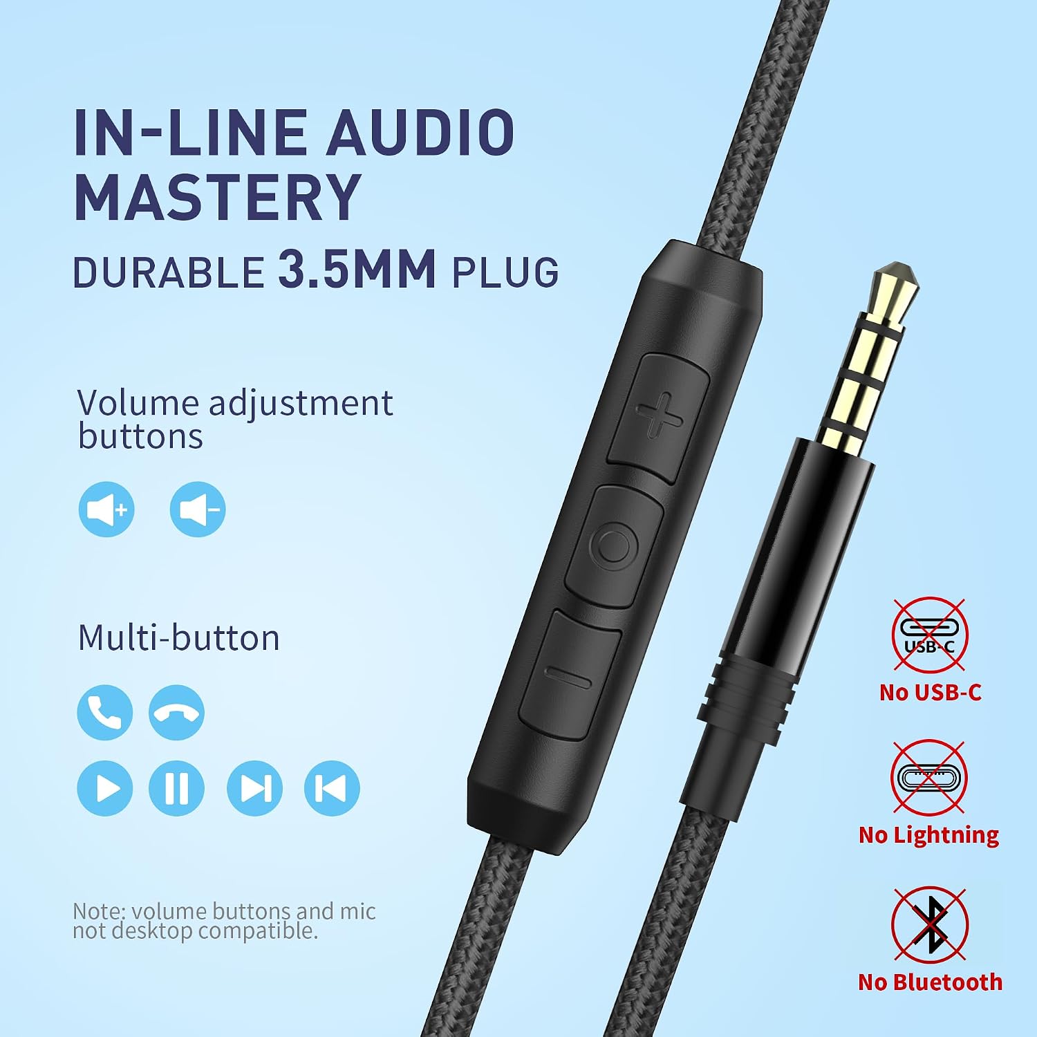 Detalle de AILIHEN C90 Wired Over-Ear Headphones with Microphone and Inline Volume Control (3.5mm, Grey)