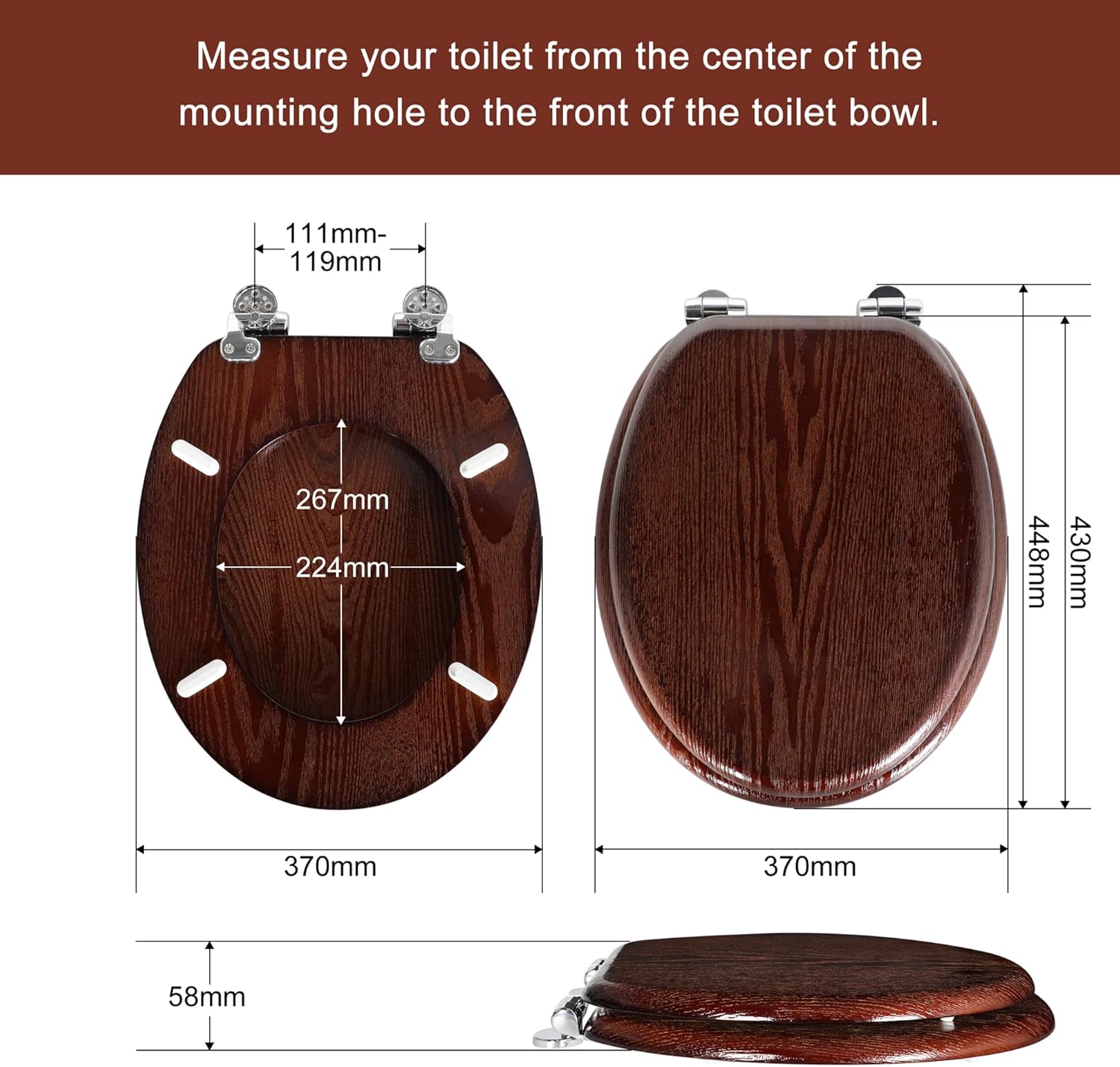 Detalle 2 de Angel Shield Natural Wooden Toilet Seat 45x37cm