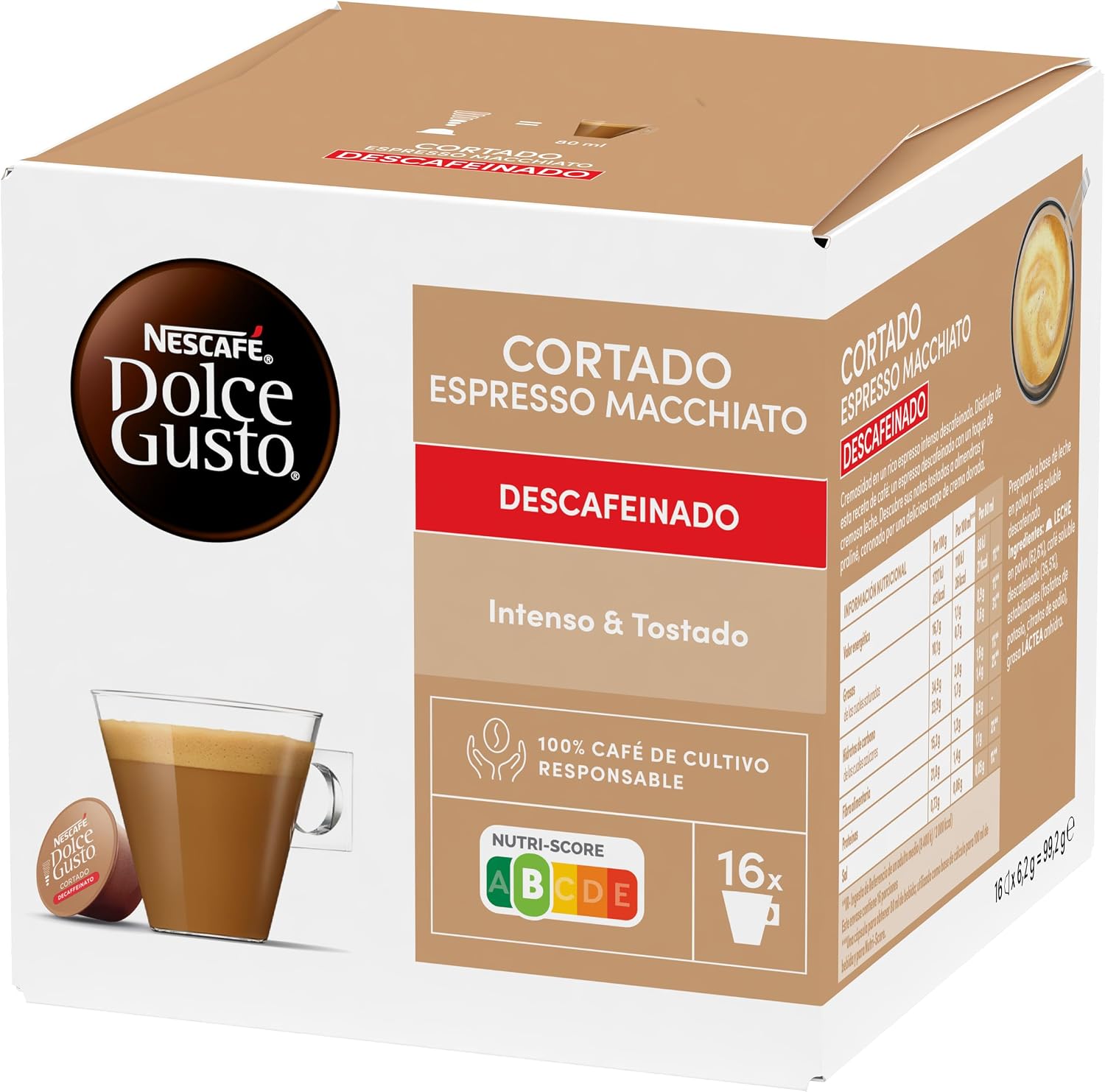 Detalle 2 de NESCAFÉ Dolce Gusto Cortado Descafeinado ☕ 48 cápsulas (3x16)