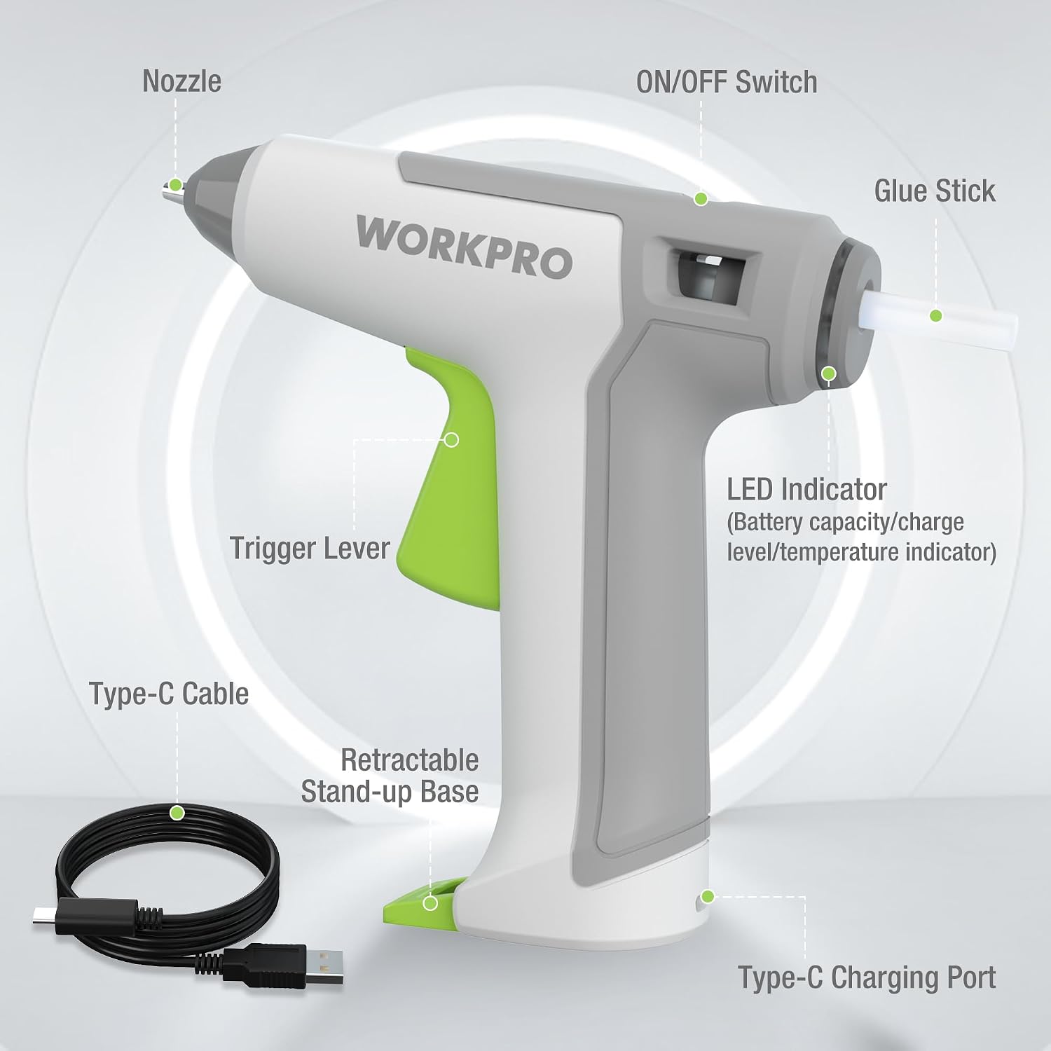 Detalle de WORKPRO Cordless Glue Gun 3.6 V