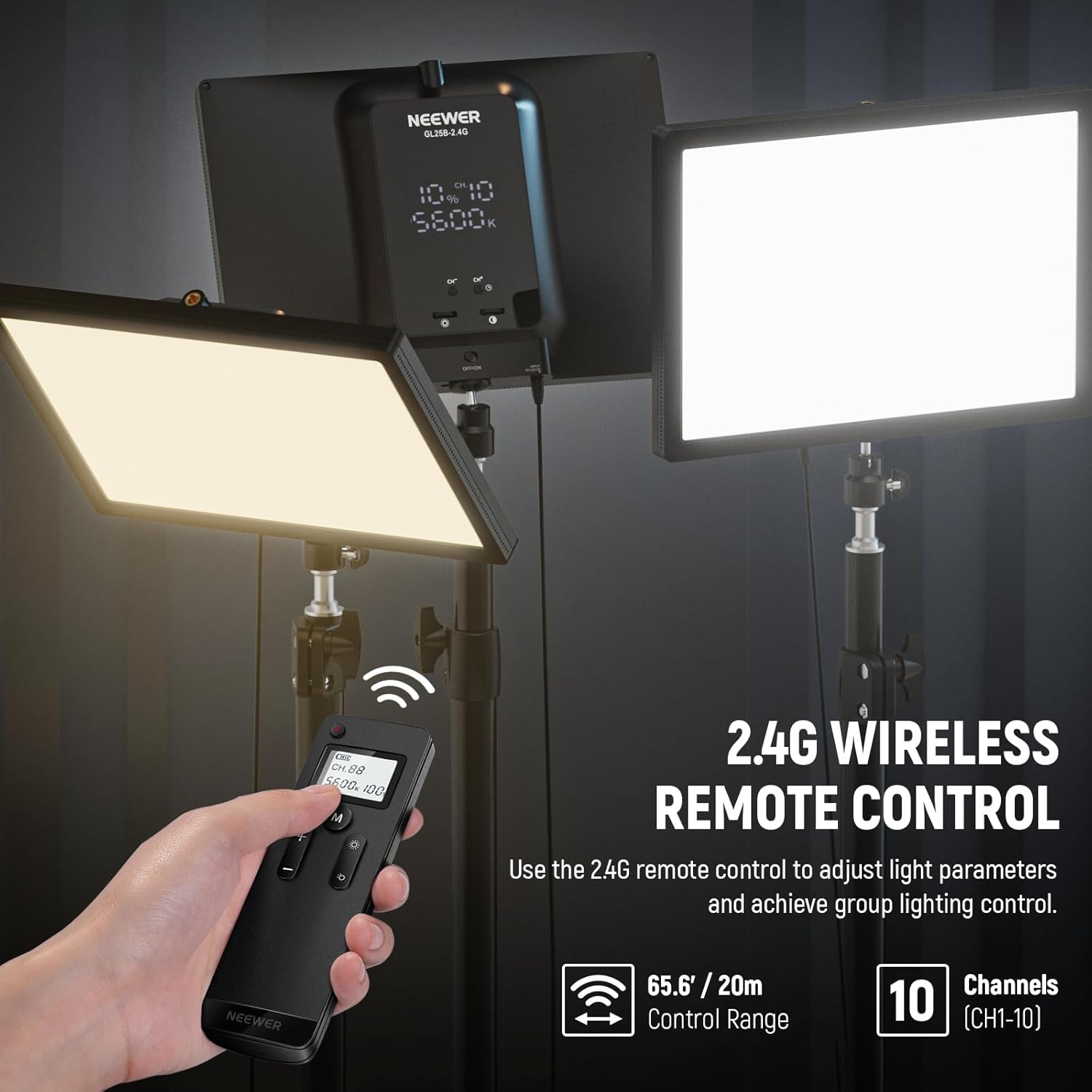 Thumbnail 5 de NEEWER GL25B 25W 12.9in Streaming Key Light with Desk Stand, 2.4G Remote & USB Transmitter (Neewer Control Center)