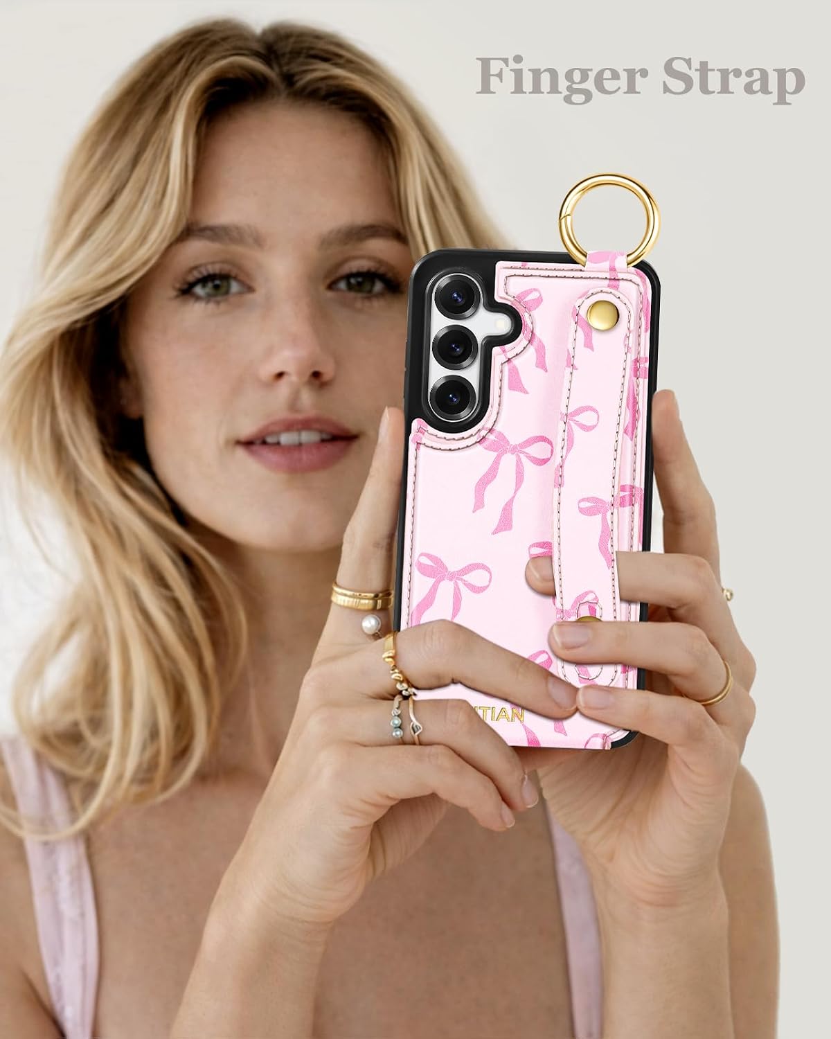 Detalle de Petitian Bow Wallet Case for Samsung Galaxy S24/S25 with Card Storage and Wrist Strap