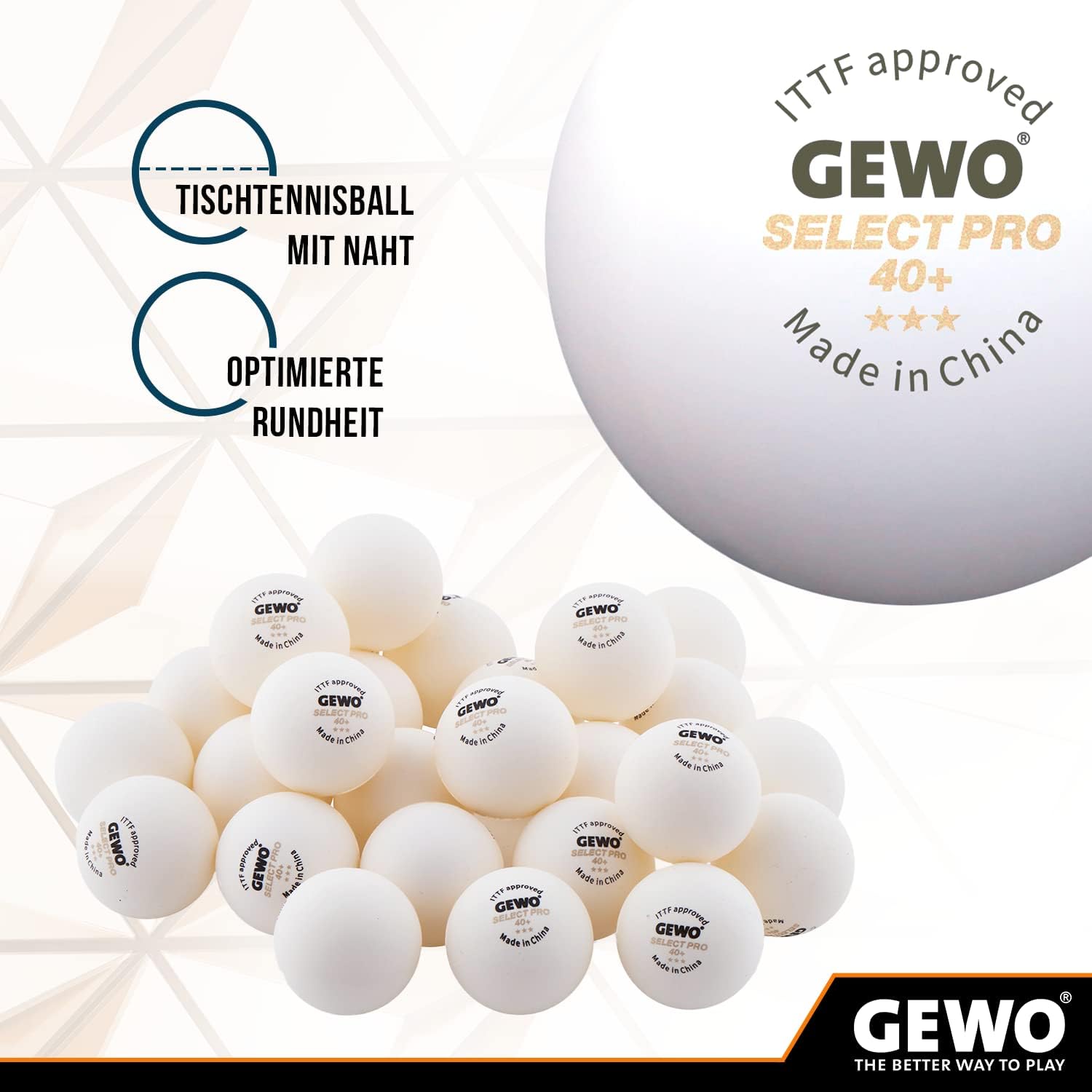 Thumbnail 4 de GEWO Ball Select Pro 40+ *** – piłka do tenisa stołowego ABS, biała, z atestem ITTF