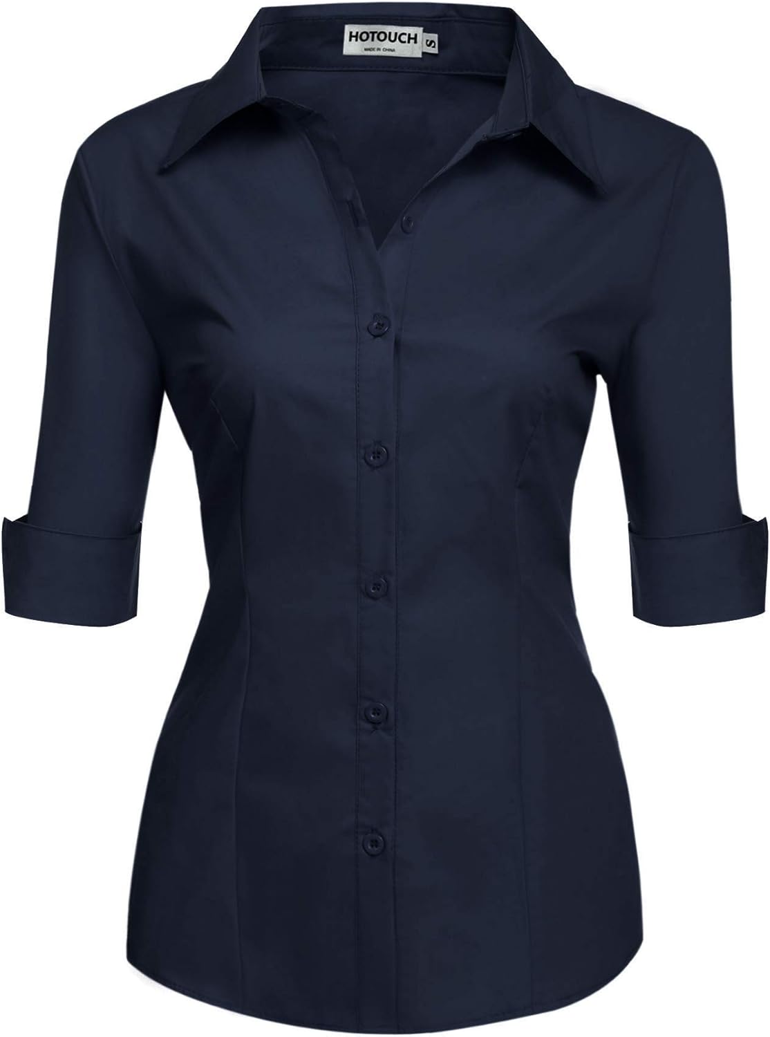 Thumbnail 6 de Hotouch Bluse Damen mit 3/4-Ärmeln, Slim Fit und V-Ausschnitt – Hemdbluse aus Baumwolle