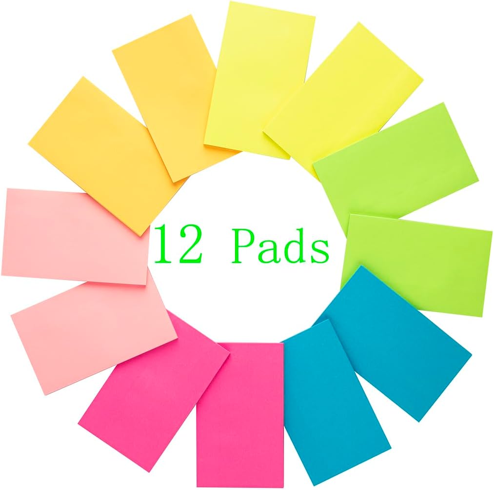 Detalle 2 de Wowivy 12 Pack Large Sticky Notes 76 mm x 127 mm (3x5 in) – Bright 6-Colour Self-Stick Pads