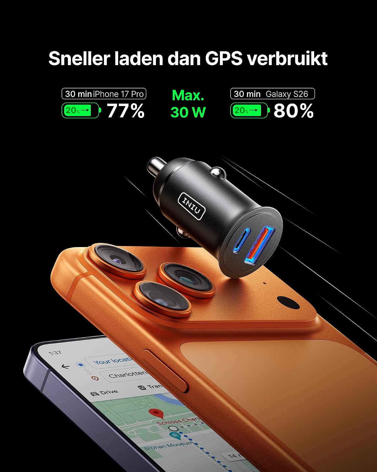 Thumbnail 1 de INIU 60W autolader met USB-C- en USB-A-poort van maximaal 30W