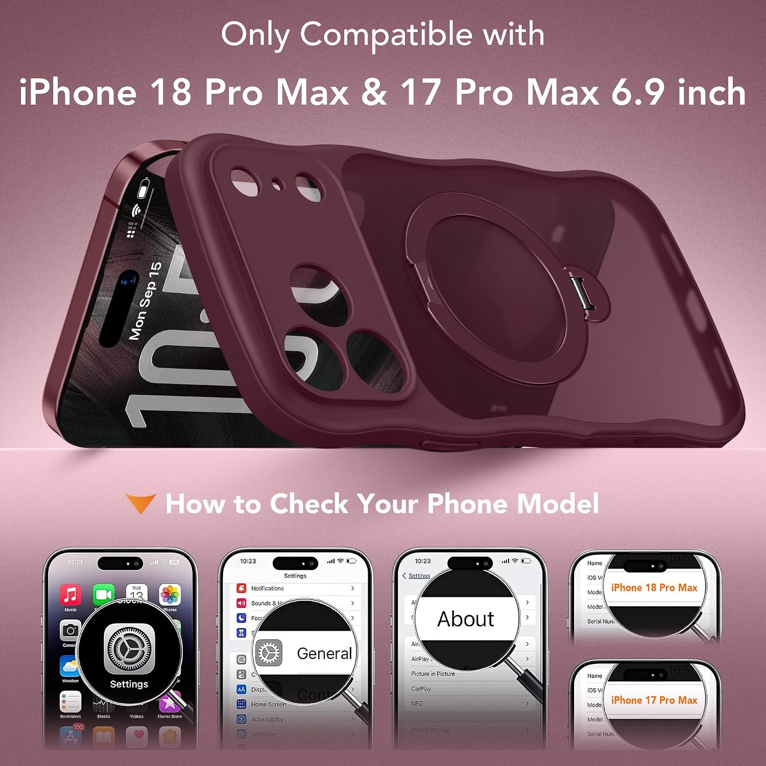 Detalle 2 de GolbinBox Burgundy Magnetic Case for iPhone 17 Pro Max & 18 Pro Max with Stand
