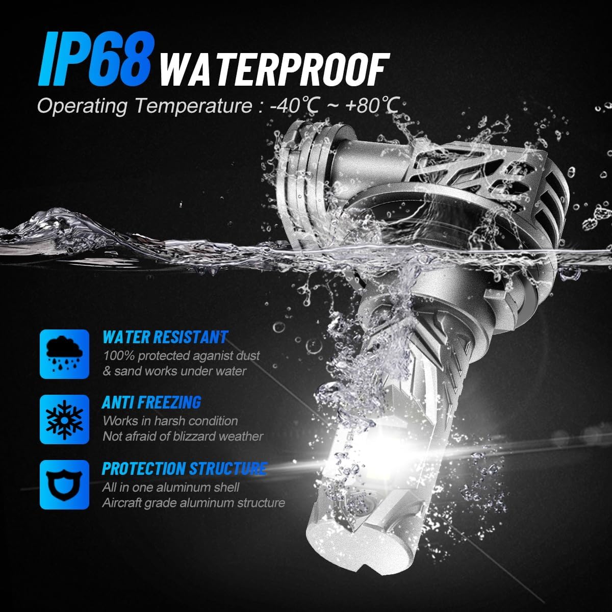 Thumbnail 5 de NOVSIGHT H11 LED Headlight Bulb (H8/H9/H11) 6500K cool white, plug-and-play, IP68 waterproof, pack of 2