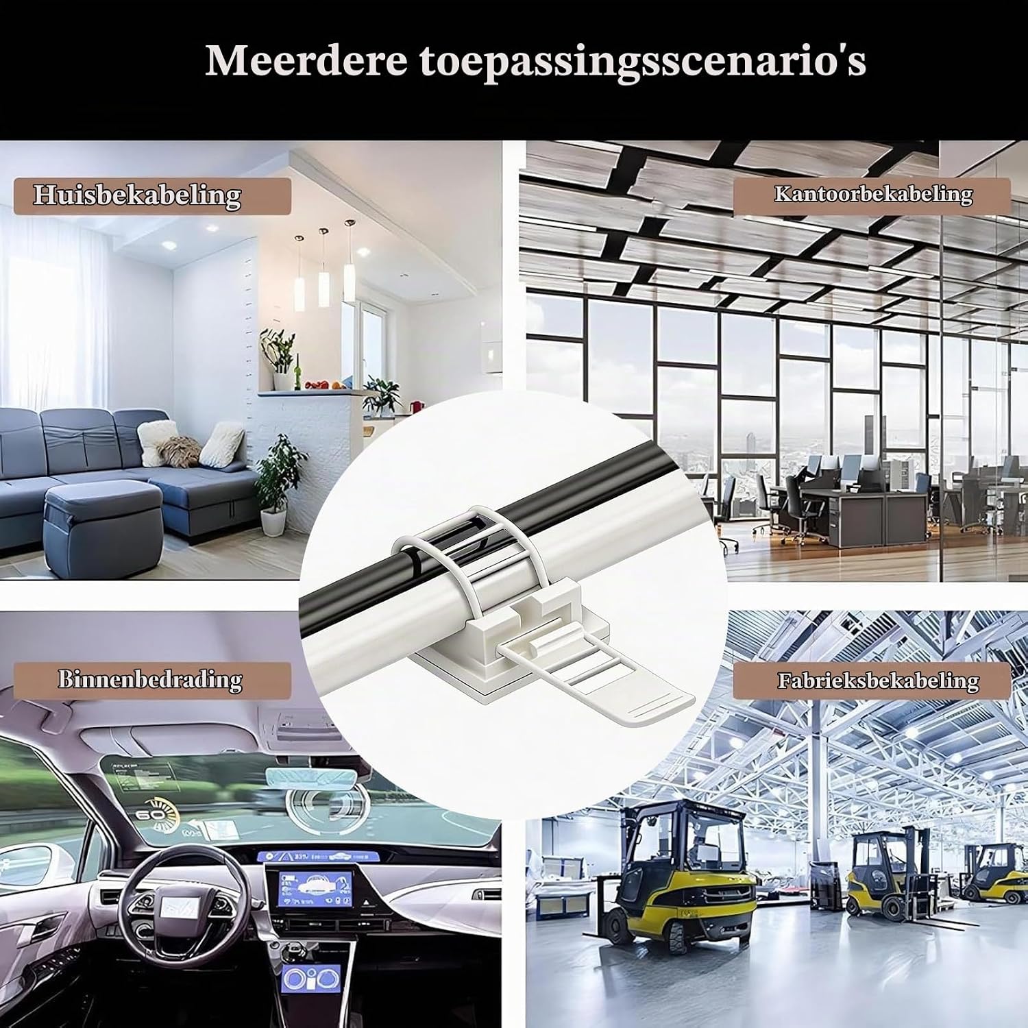 Detalle 2 de KLJ CL3 zelfklevende kabelclips, wit, verstelbaar en herbruikbaar, 50 stuks