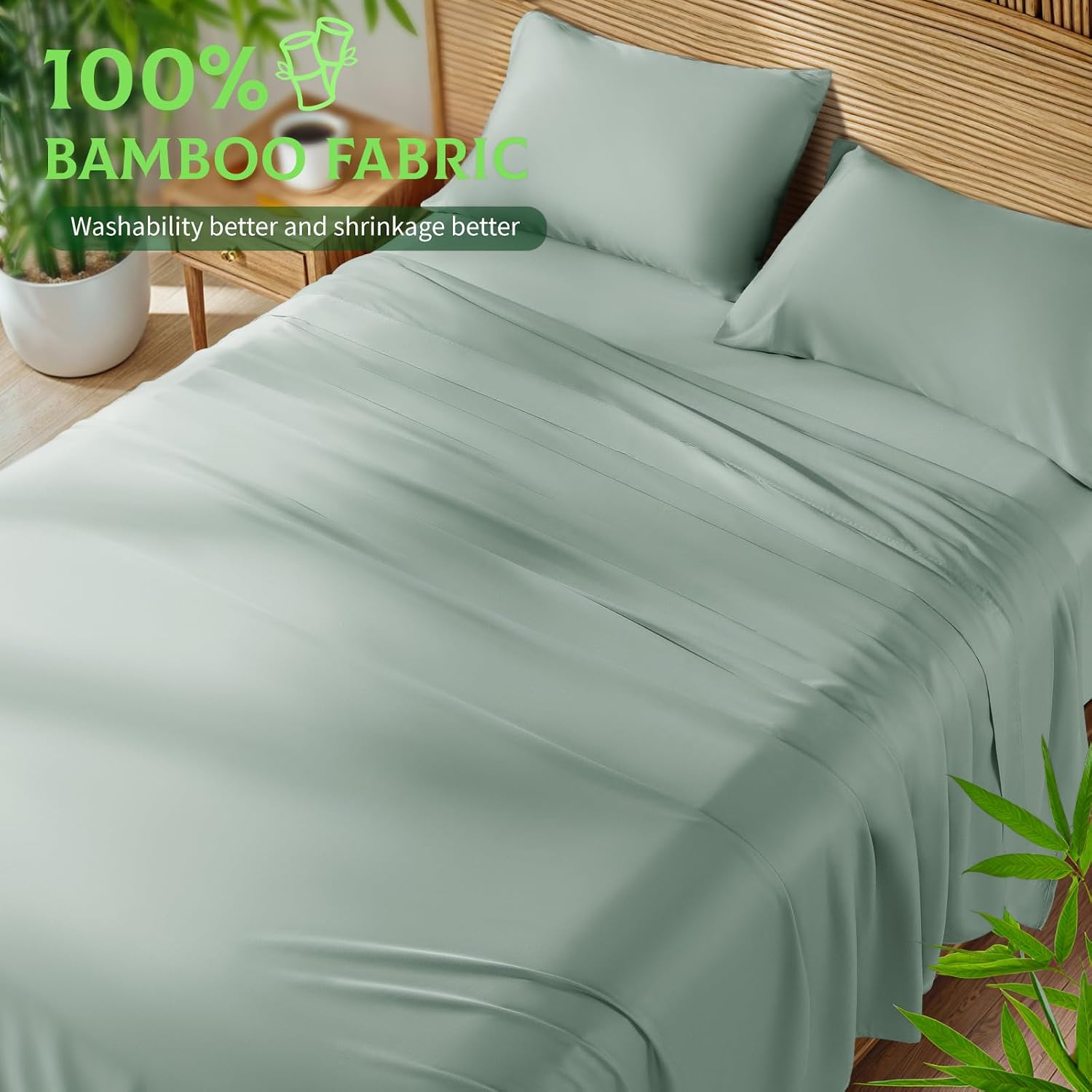 Thumbnail 1 de SONORO KATE 100% Viscose Bamboo Sheets (Cal King) with Extra-Deep Pockets – Sea Glass