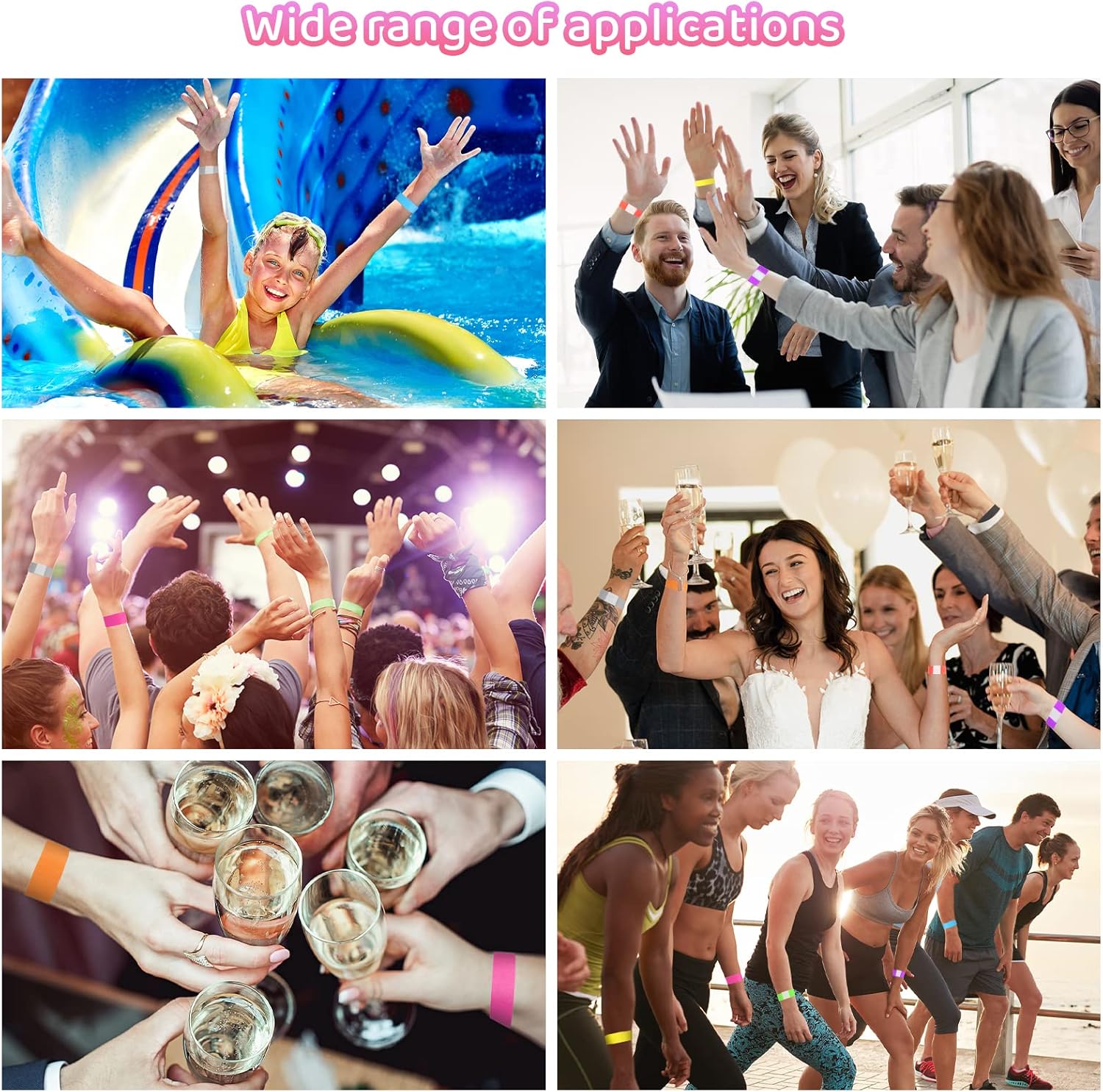 Thumbnail 4 de Annhao confezione da 200 braccialetti carta eventi impermeabili, fluo party (19×250 mm)