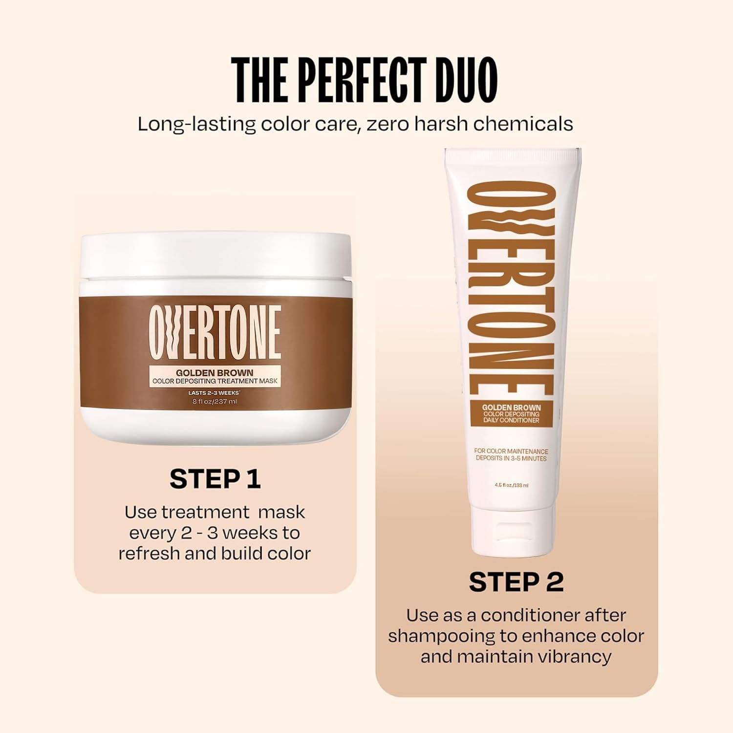 Detalle de Overtone Brown Gold Semi-Permanent Color Conditioner (8 oz) – Hydrating, Vegan, Cruelty-Free