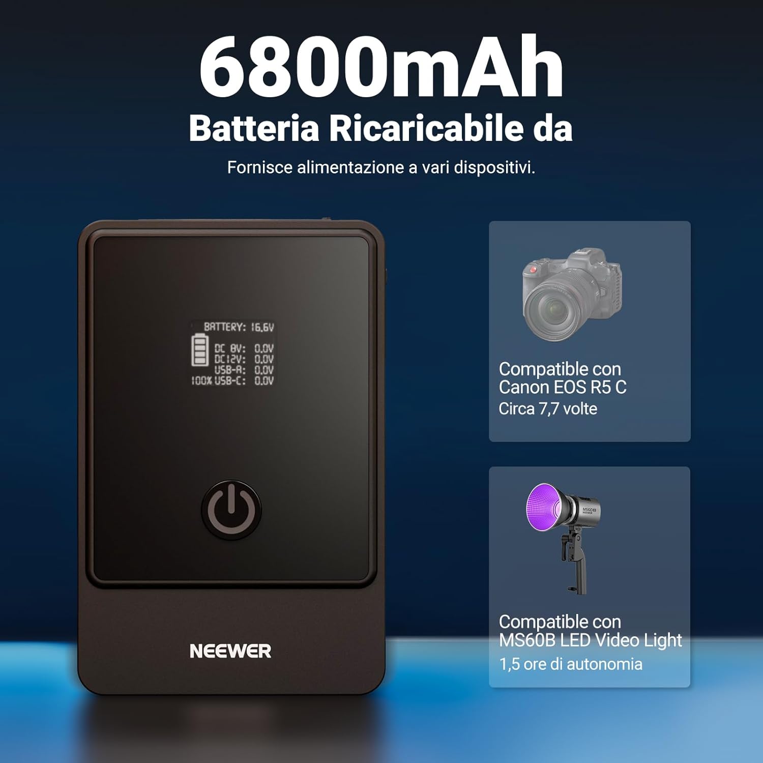 Thumbnail 4 de NEEWER Mini Batteria V-Mount 6800mAh 99Wh 14,5V con PD 65W e display OLED (PS099E)
