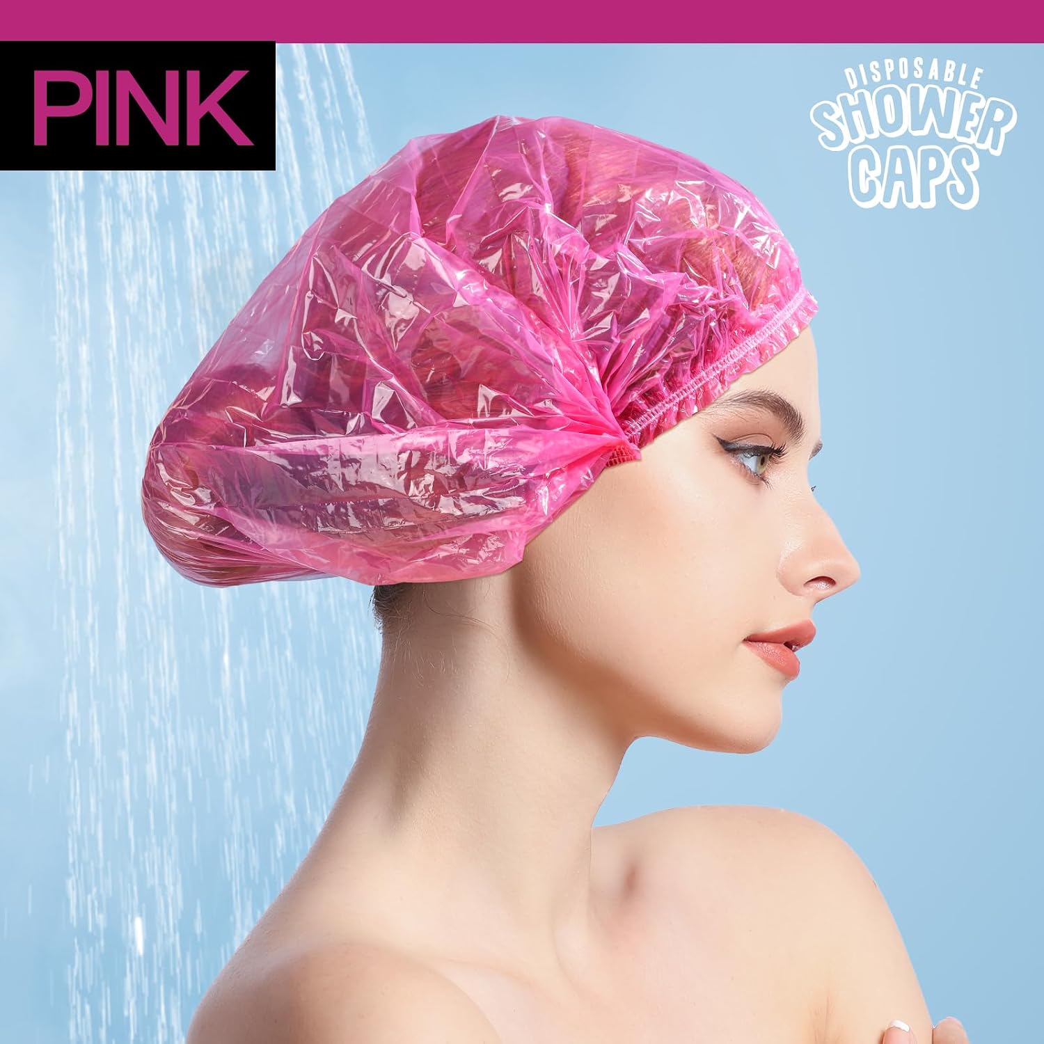 Detalle de LEOBRO Disposable Shower Caps, Large Pink, 100-Pack
