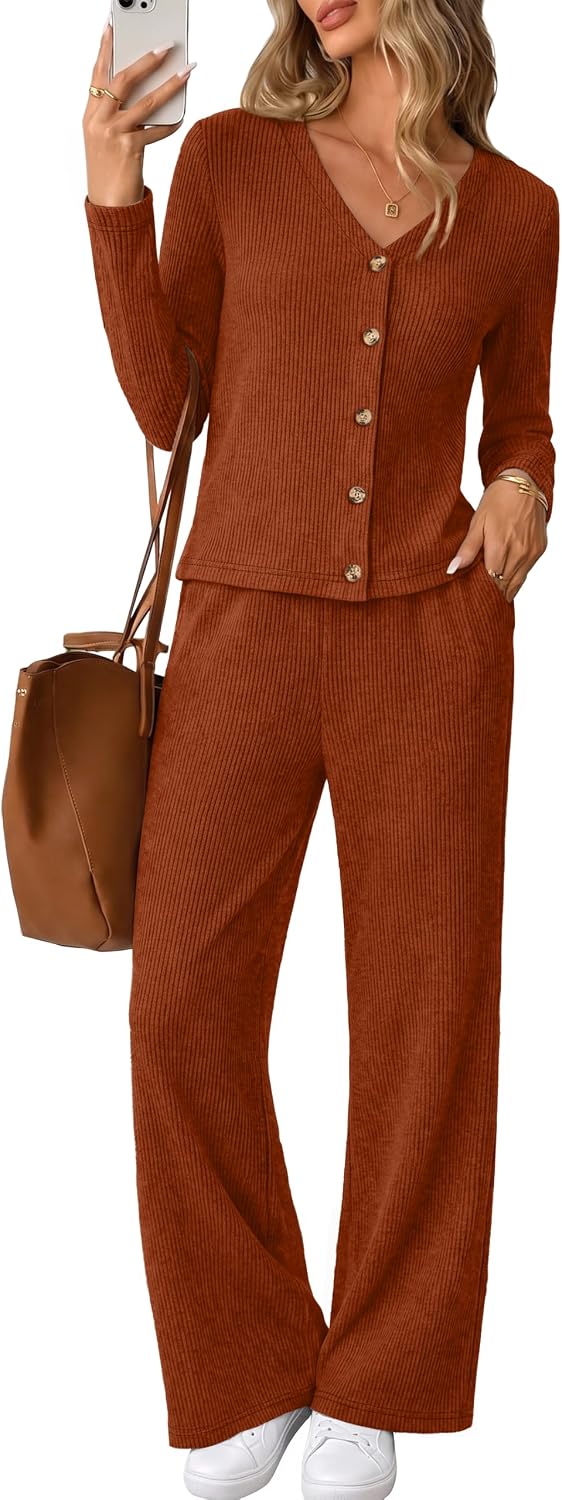 Detalle de WIHOLL Women's Loungewear Set, Ribbed Knit