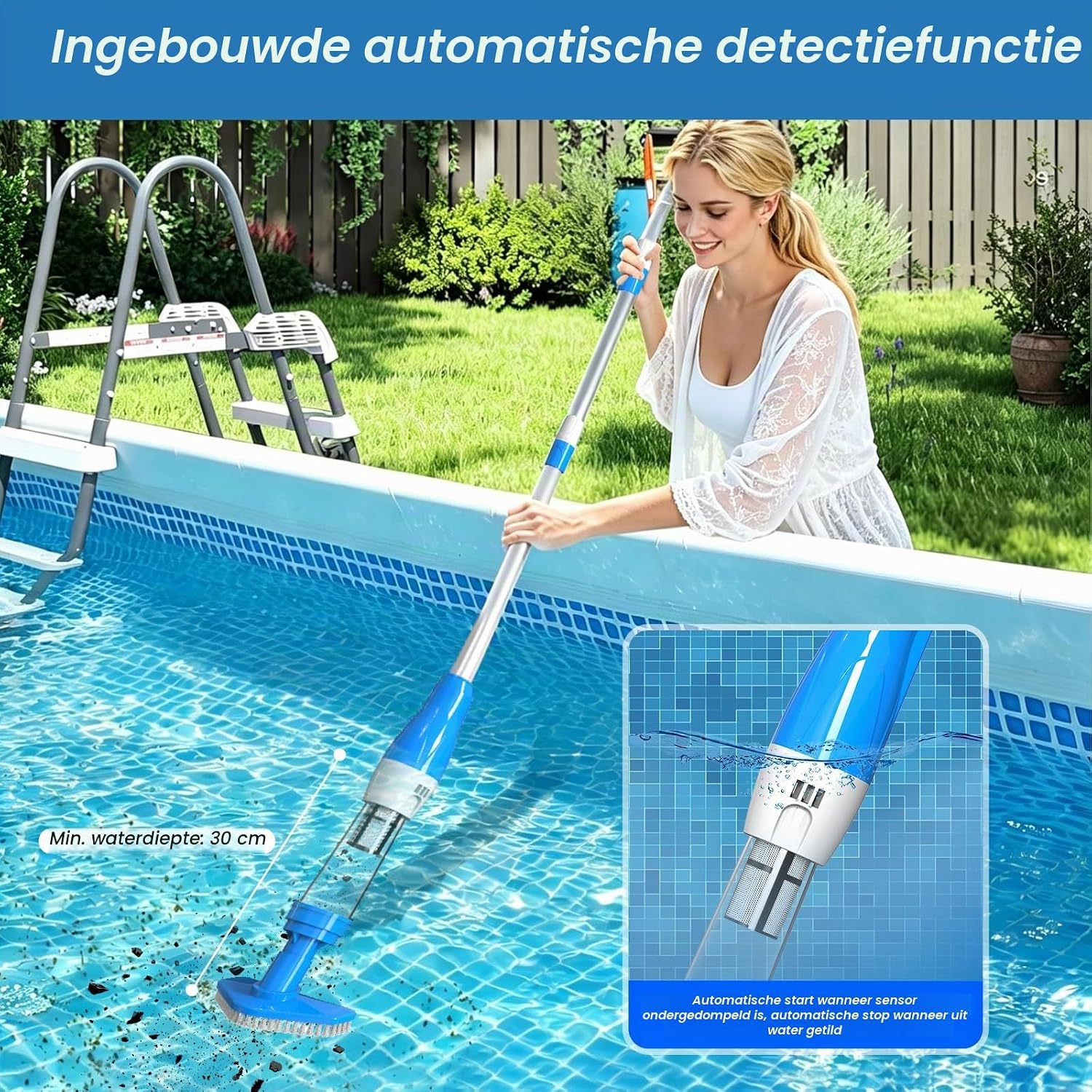 Detalle de PoolyPoly 1814 accu zwembadstofzuiger, 3-in-1 met telescoopstang