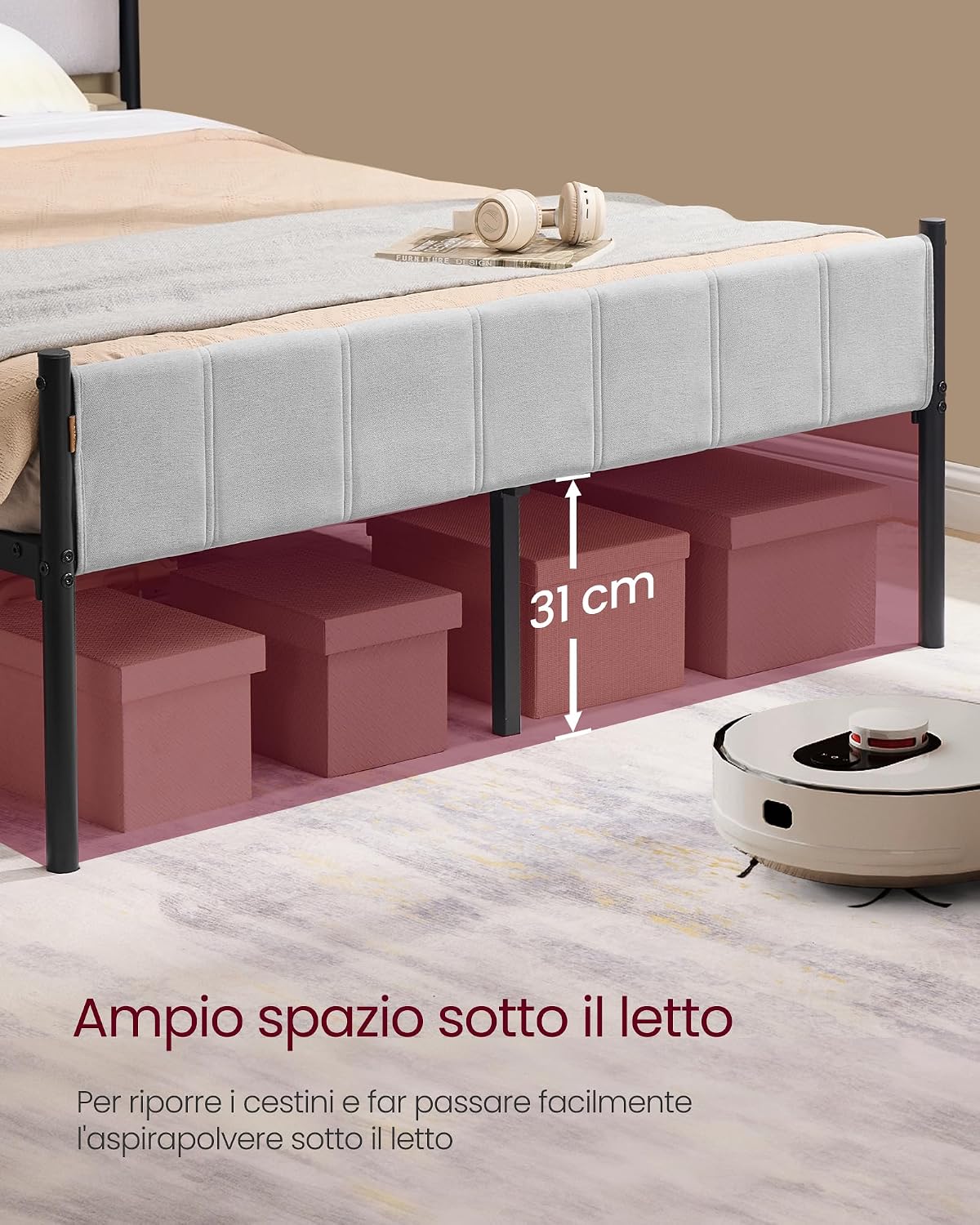 Thumbnail 6 de VASAGLE RMB974G01 Struttura Letto Matrimoniale 140x200 Grigio Tortora