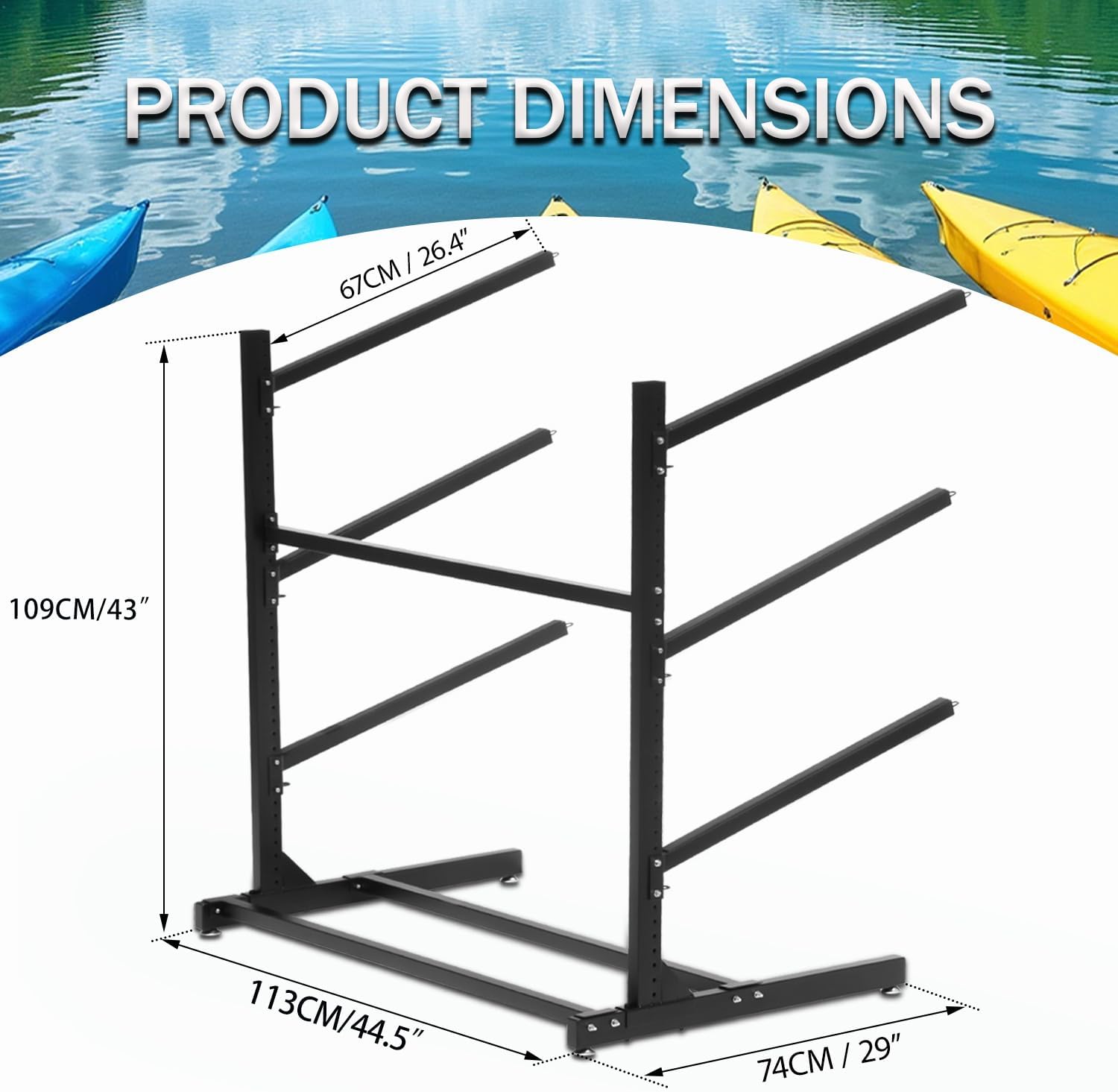 Thumbnail 4 de Taelakeni 3 Layers Kayak Storage Rack, Adjustable Freestanding Steel Stand