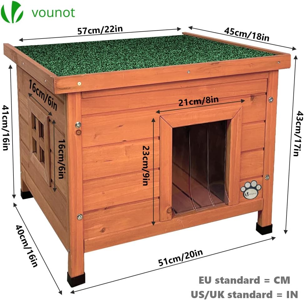 Detalle de VOUNOT Katzenhaus aus Holz mit Aspalthdach – Outdoor Katzenhütte 57 x 45 x 43 cm