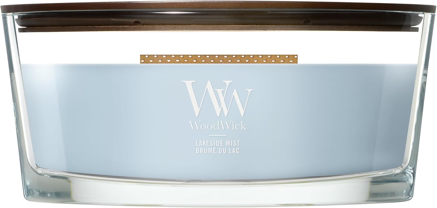 Detalle de WoodWick Bougie parfumée Ellipse Brume du Lac — Cadeau élégant pour femmes