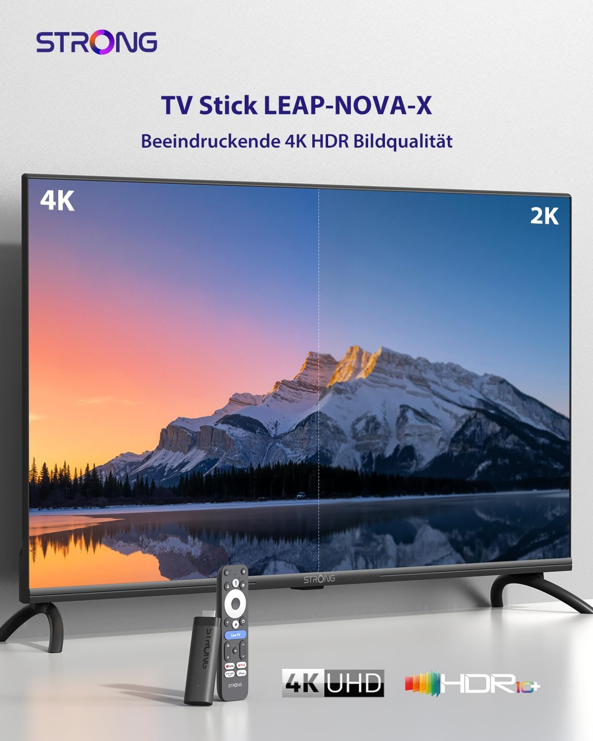 Detalle de STRONG LEAP-NOVA-X Streaming TV Stick – 4K Ultra HD, Android 14, Wi‑Fi 6, HDMI 2.1