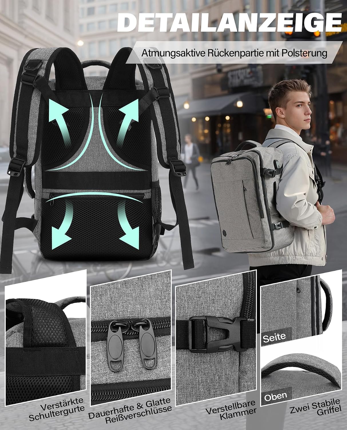 Thumbnail 4 de VANKEV Handgepäck Rucksack 45x36x20