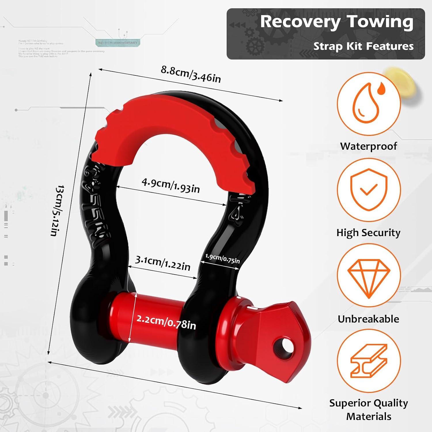 Thumbnail 3 de Longzhuo 6M (20FT) Tow Strap Recovery Rope 22,000 LBS Heavy Duty with D Shackles, Storage Bag & Gloves