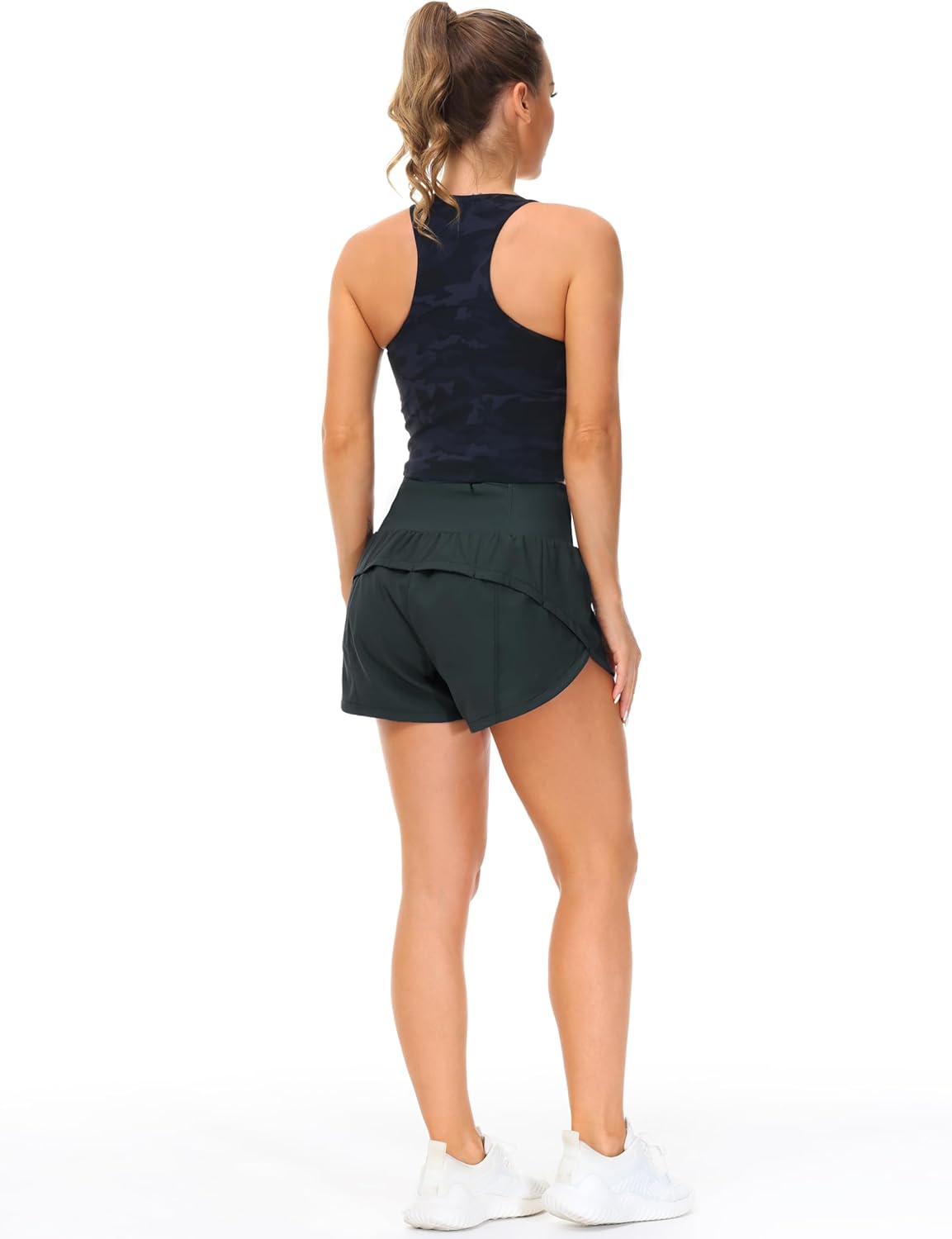 Detalle de THE GYM PEOPLE Women's High Waisted Running Shorts with Mesh Liner and Pockets