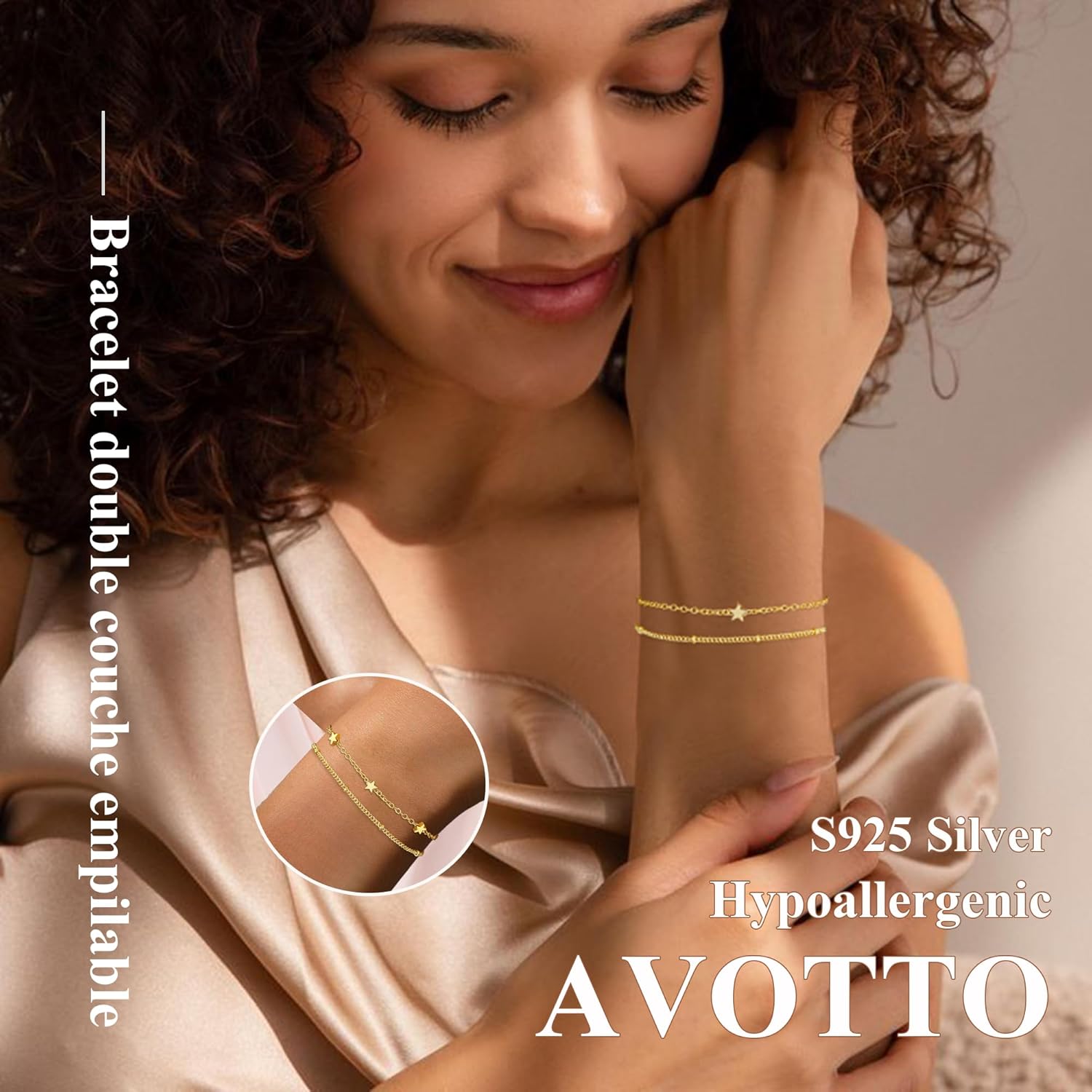 Thumbnail 1 de Avotto 925 Silber Armband für Damen & Mädchen – lagenarmband, verstellbar, hypoallergen