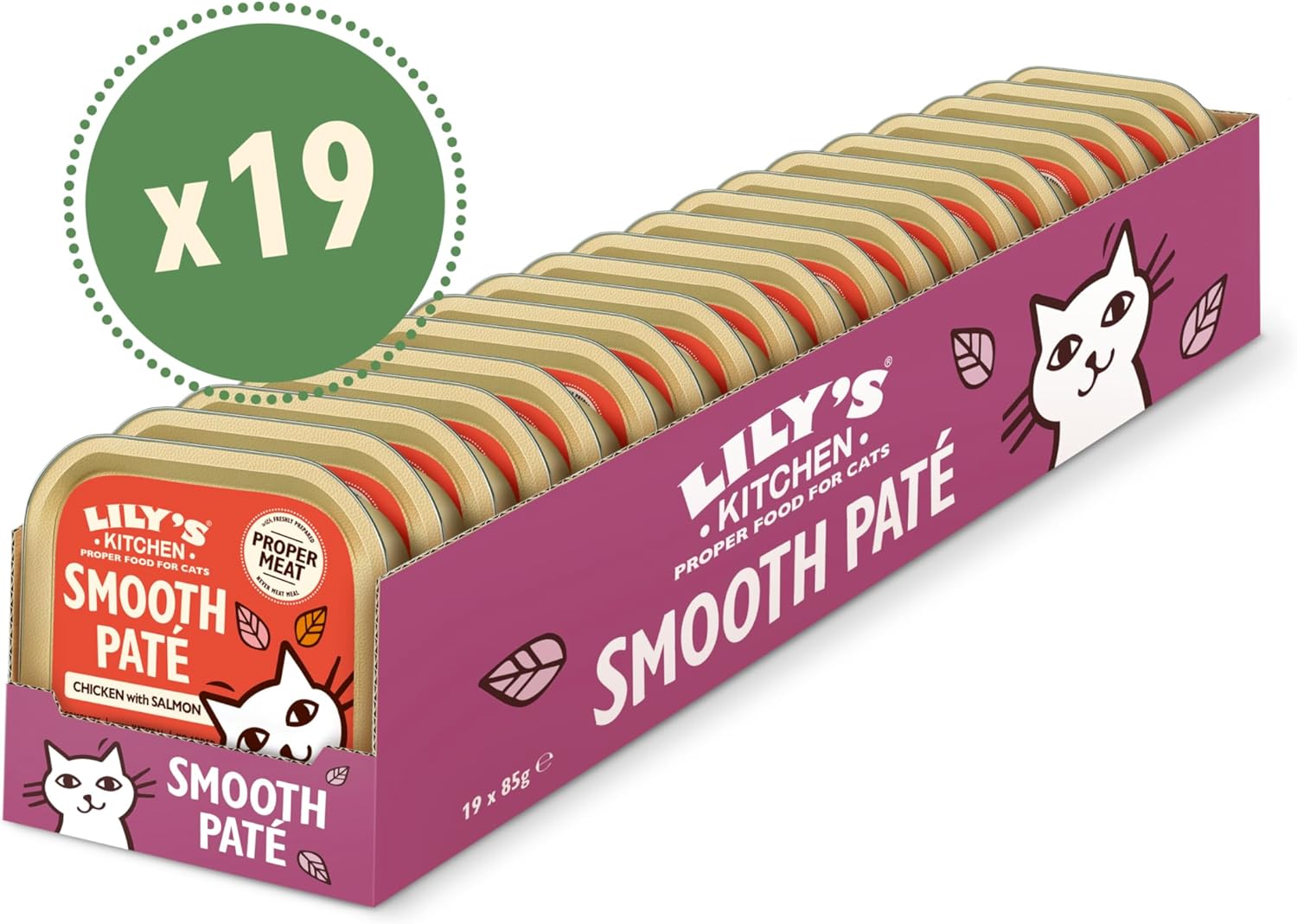 Detalle 2 de Lily’s Kitchen Feine Pastete Hühnchen mit Lachs für ausgewachsene Katzen – 19 x 85 g Schalen